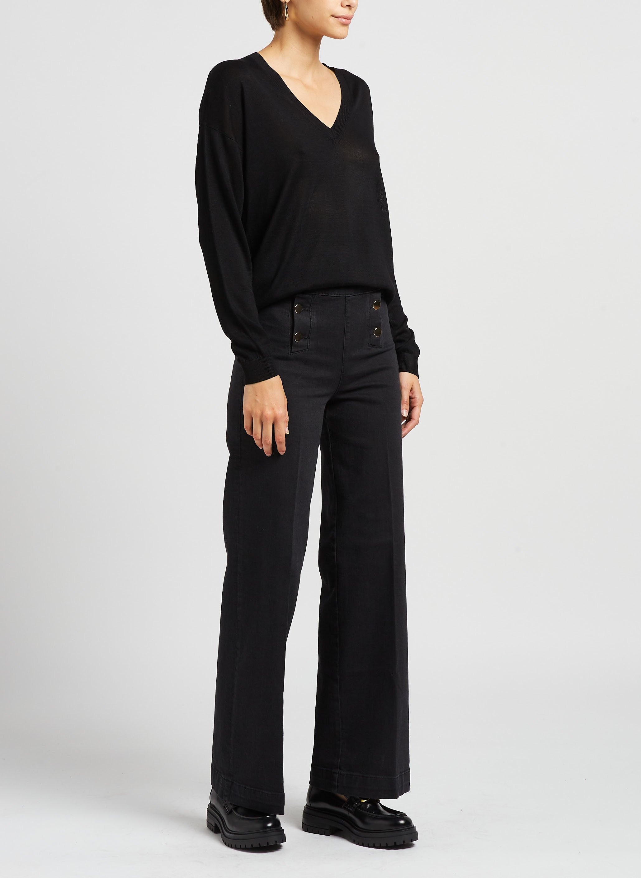 Jean large taille haute en coton mélangé oxan Noir