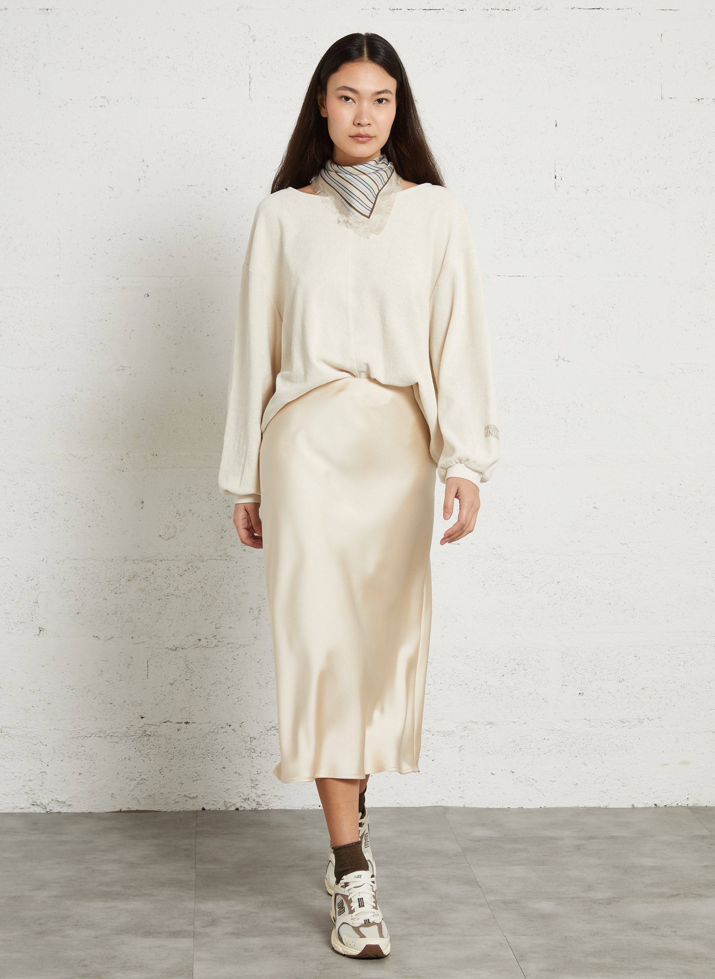 Pull oversize col bateau en coton et coton recyclé fuxow AMERICAN VINTAGE Beige