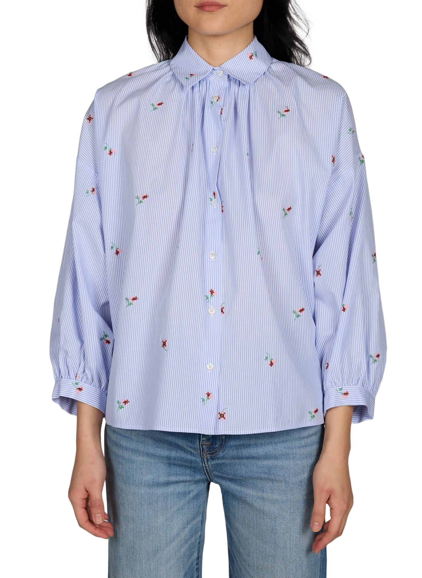 Cotton shirt with embroidered flowers MAX MARA WEEK END Blue