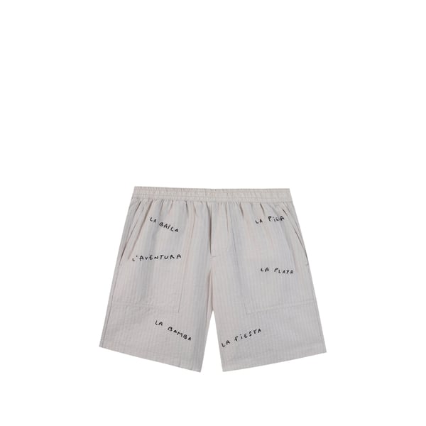Short rayé à logo Guignier en coton et lin Short rayé à logo Guignier en coton et lin
