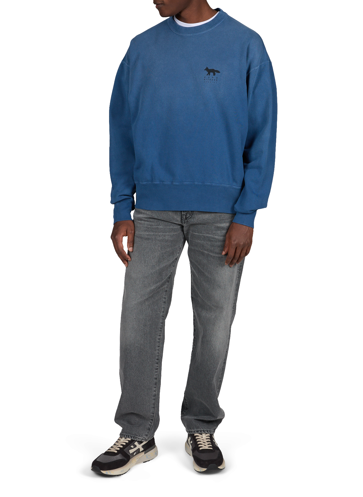 Round neck cotton logo sweatshirt MAISON KITSUNÉ Blue