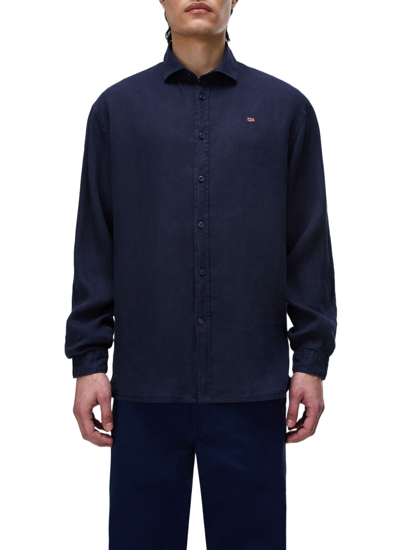 Chemise droite à manches longues en lin NAPAPIJRI Bleu