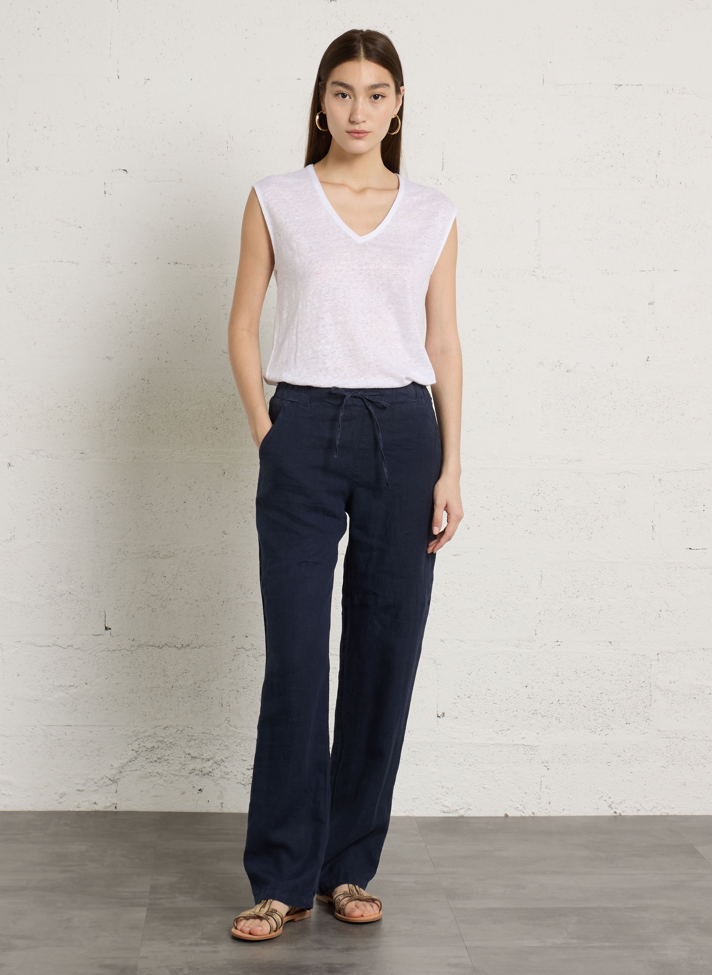 Pantalon droit en lin ARMOR-LUX Bleu