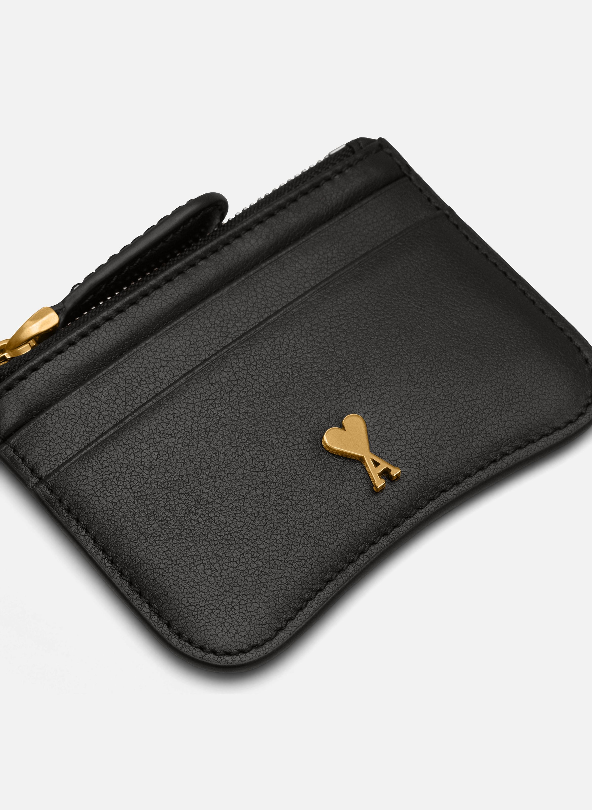 Porte-cartes paris paris zippé unisexe en cuir de vachette AMI PARIS Noir