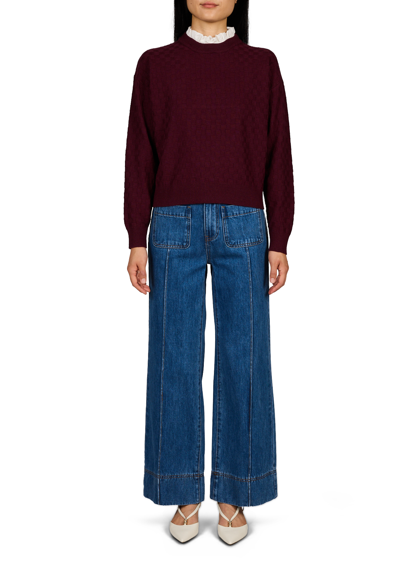 Rundhalsausschnitt-Pullover mit Volants SUNCOO Violett