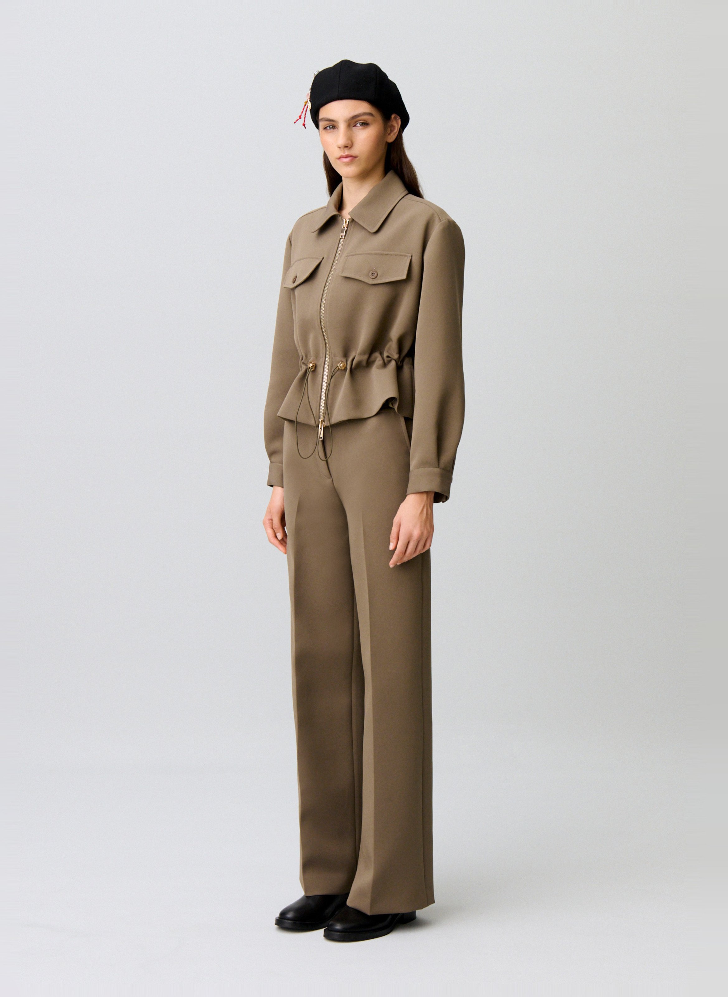 Blouson cintré manches longues uni CLAUDIE PIERLOT Kaki