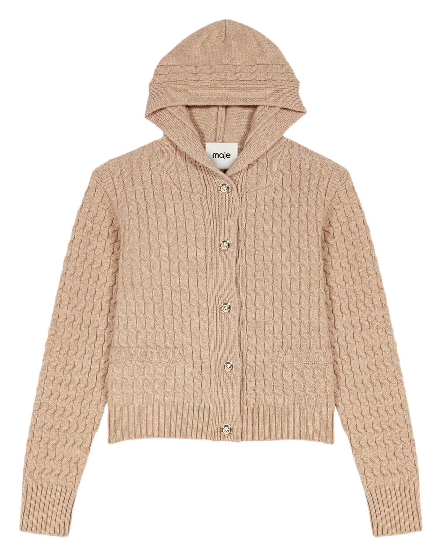 Cardigan col capuche en laine MAJE Beige