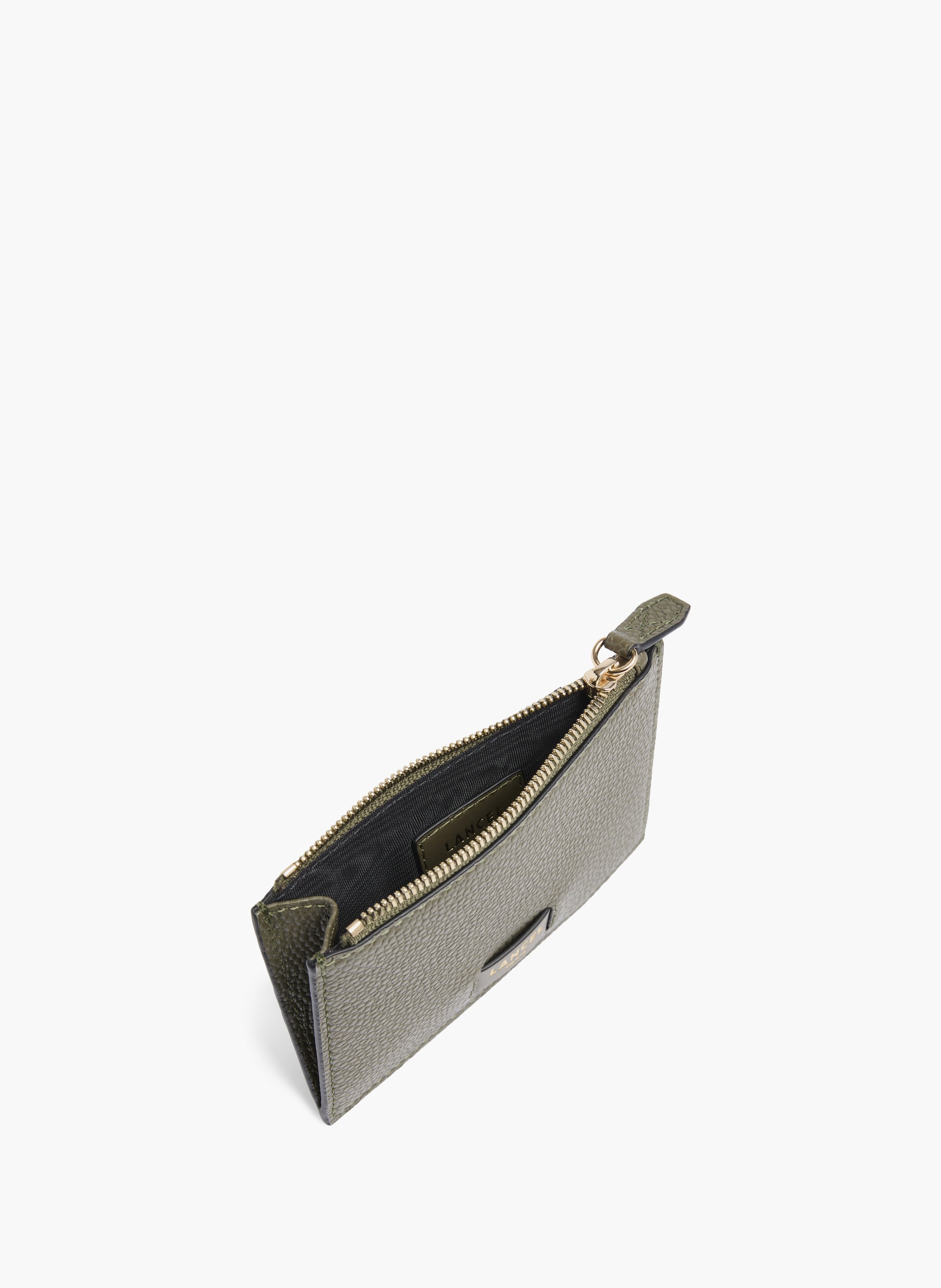 Porte-cartes à fermeture éclair de la collection ninon de lancel, en cuir de vachette grainé et lisse. LANCEL Vert