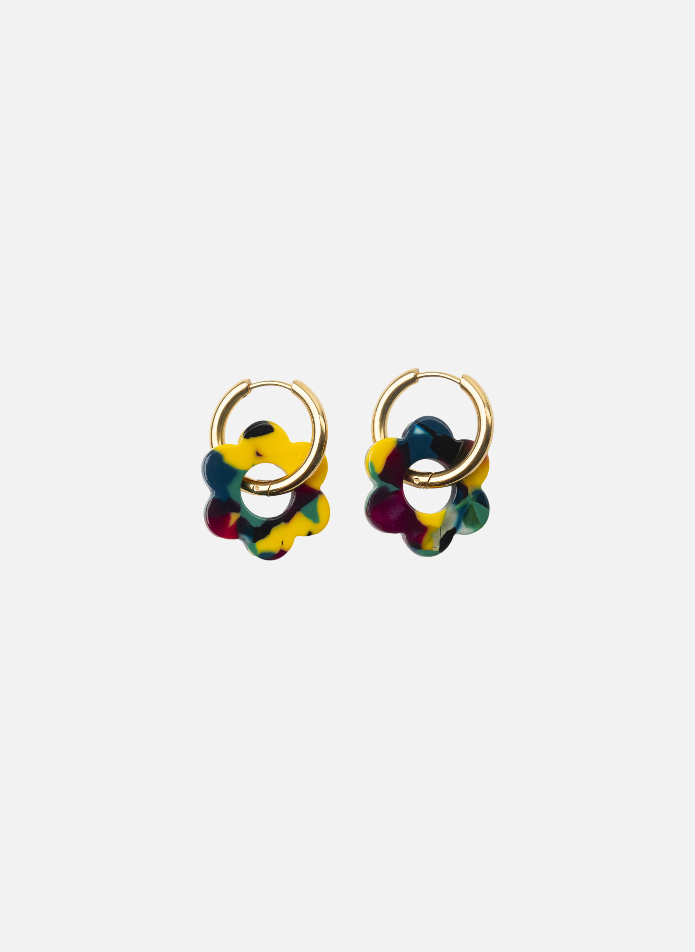 Boucles d'oreilles Baby Fleurette avec anneaux en acier inoxydable doré | Multicolore KURAGE GINZA Montres et Bijoux