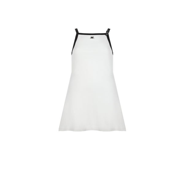 Courrèges Belted Cotton Mini Dress With Puffed Sleeve In White