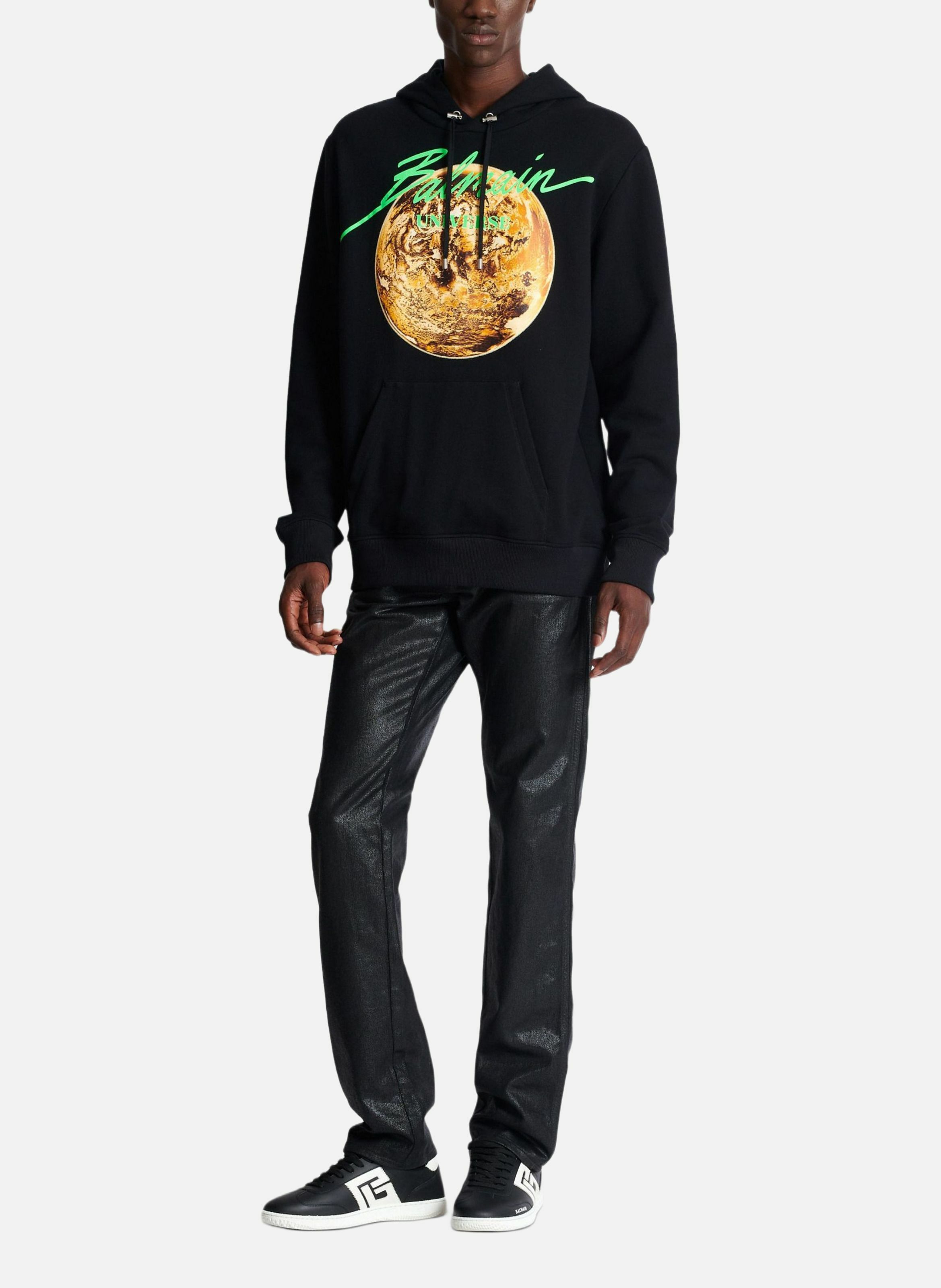 Hoodie imprimé balmain universe logo et planète BALMAIN Noir