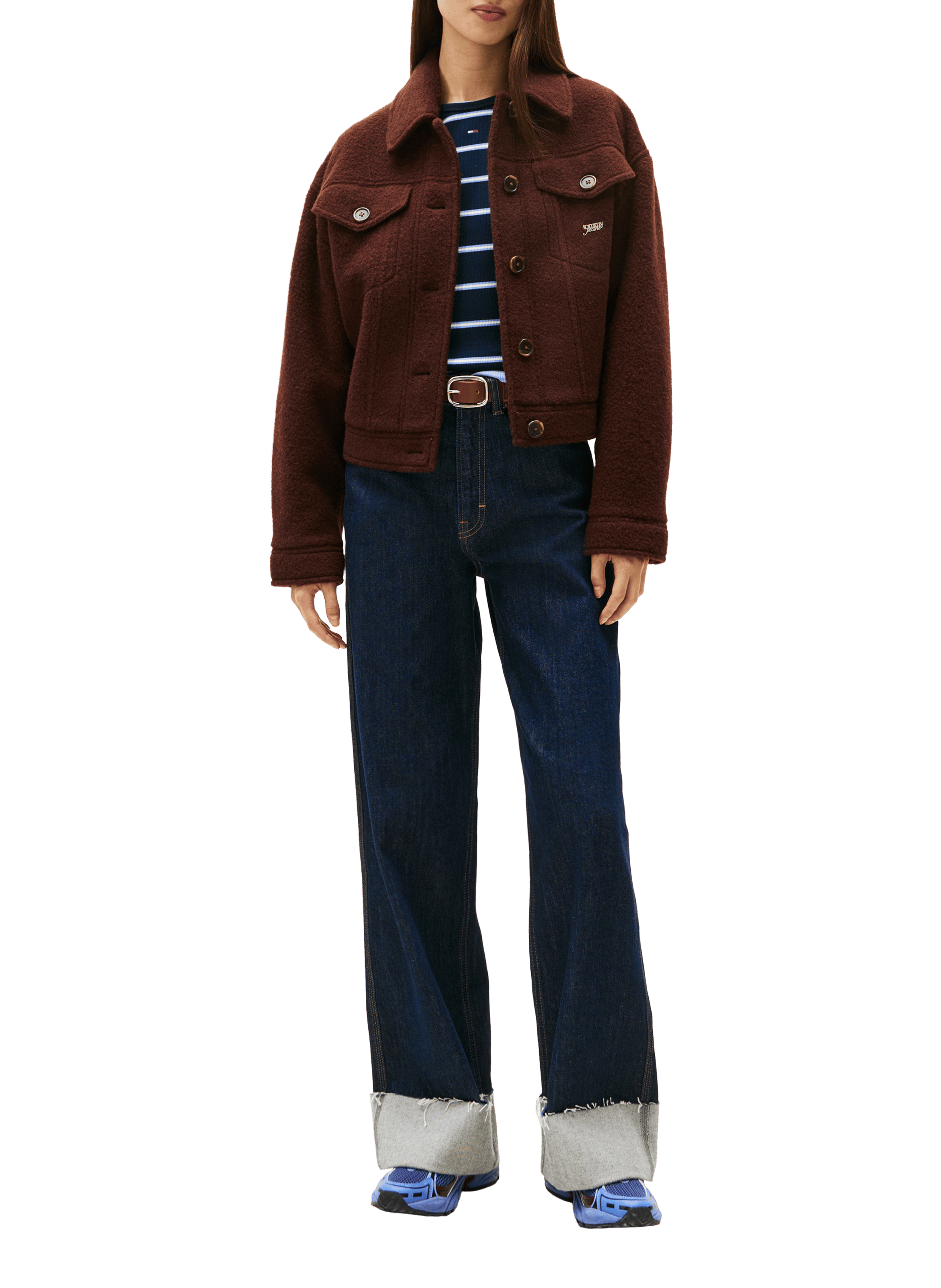 Wool blend logo jacket TOMMY HILFIGER Brown