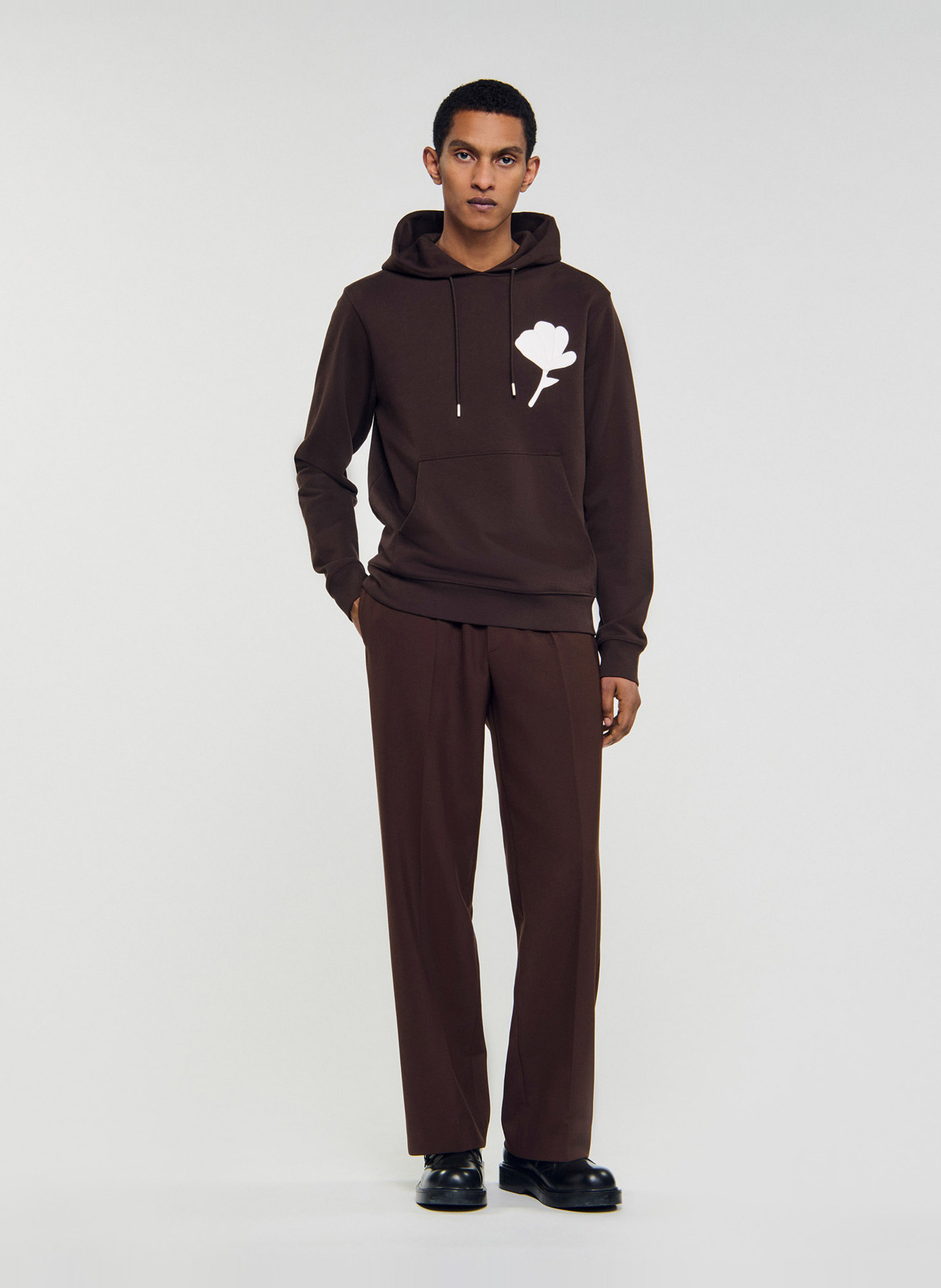 Sweat à capuche en coton SANDRO Marron