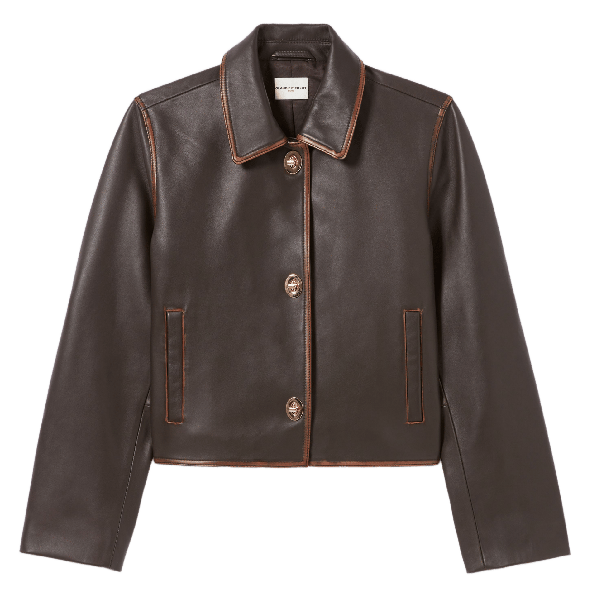 Veste courte droite cirée à boutons CLAUDIE PIERLOT Marron