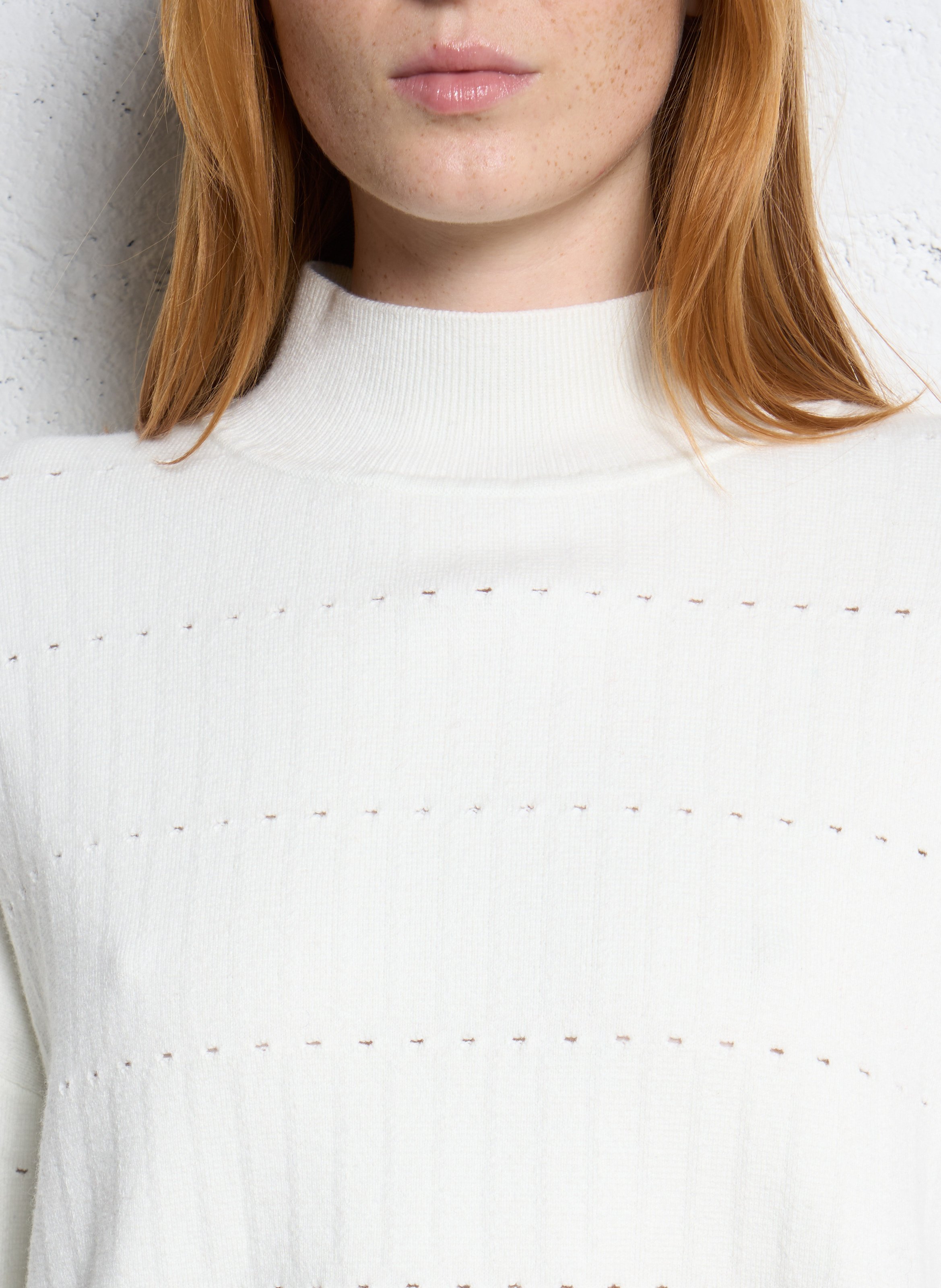 Pull ample col montant en coton mélangé IKKS Blanc