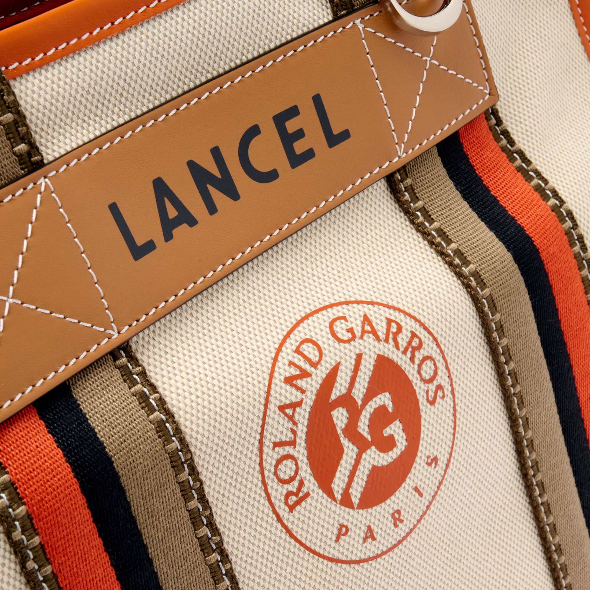 Sac cabas zippé m lancel x roland garros en coton LANCEL Beige