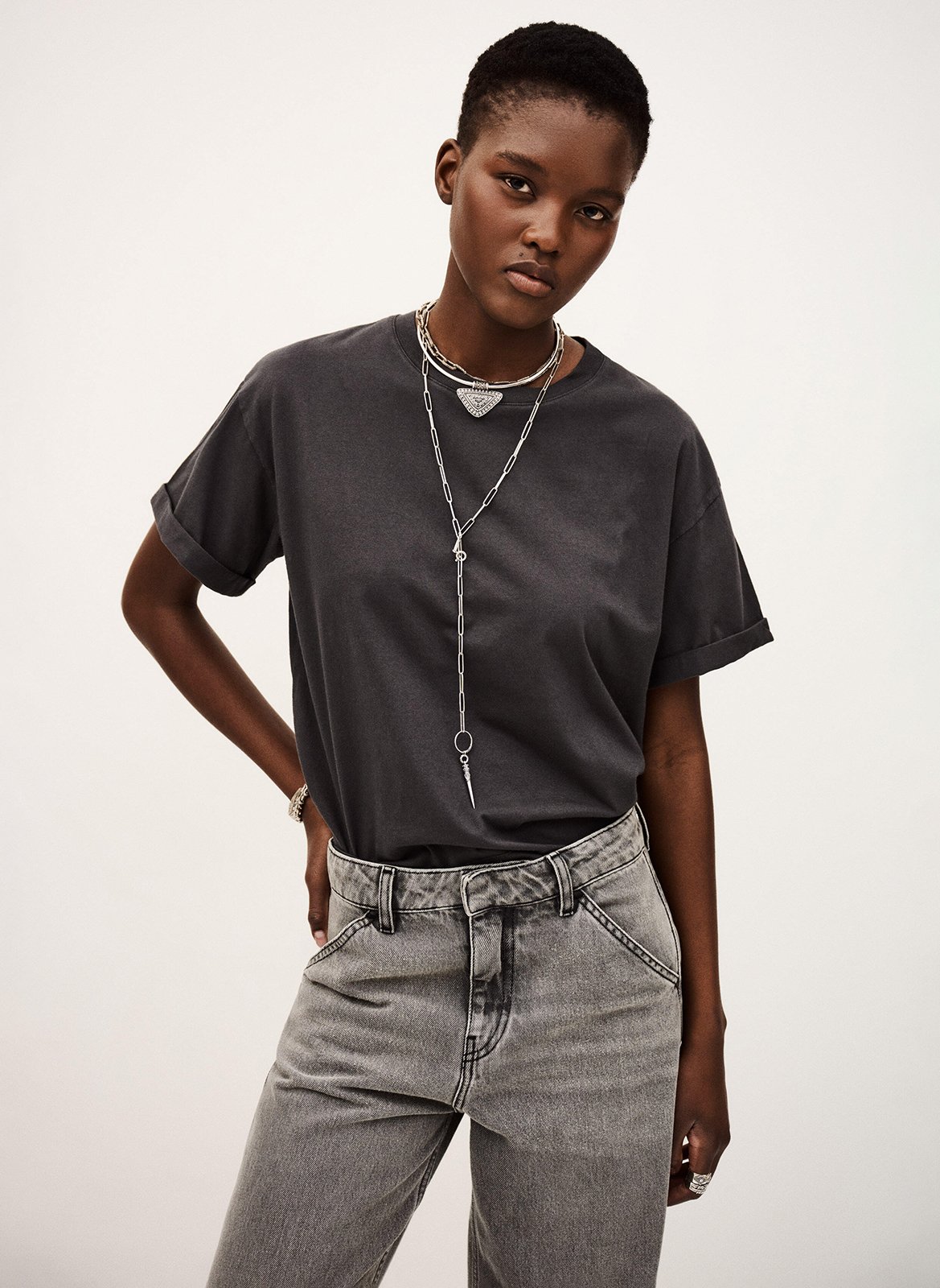 Tee-shirt col rond en coton rosie BA&SH Noir