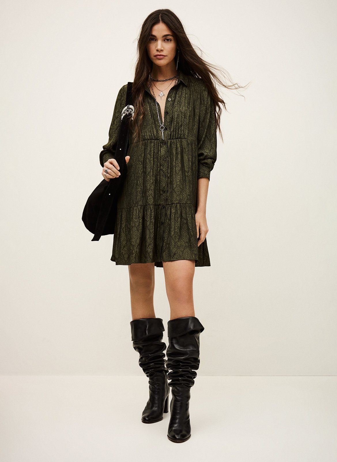 Robe courte col classique imprimée rosyna BA&SH Kaki