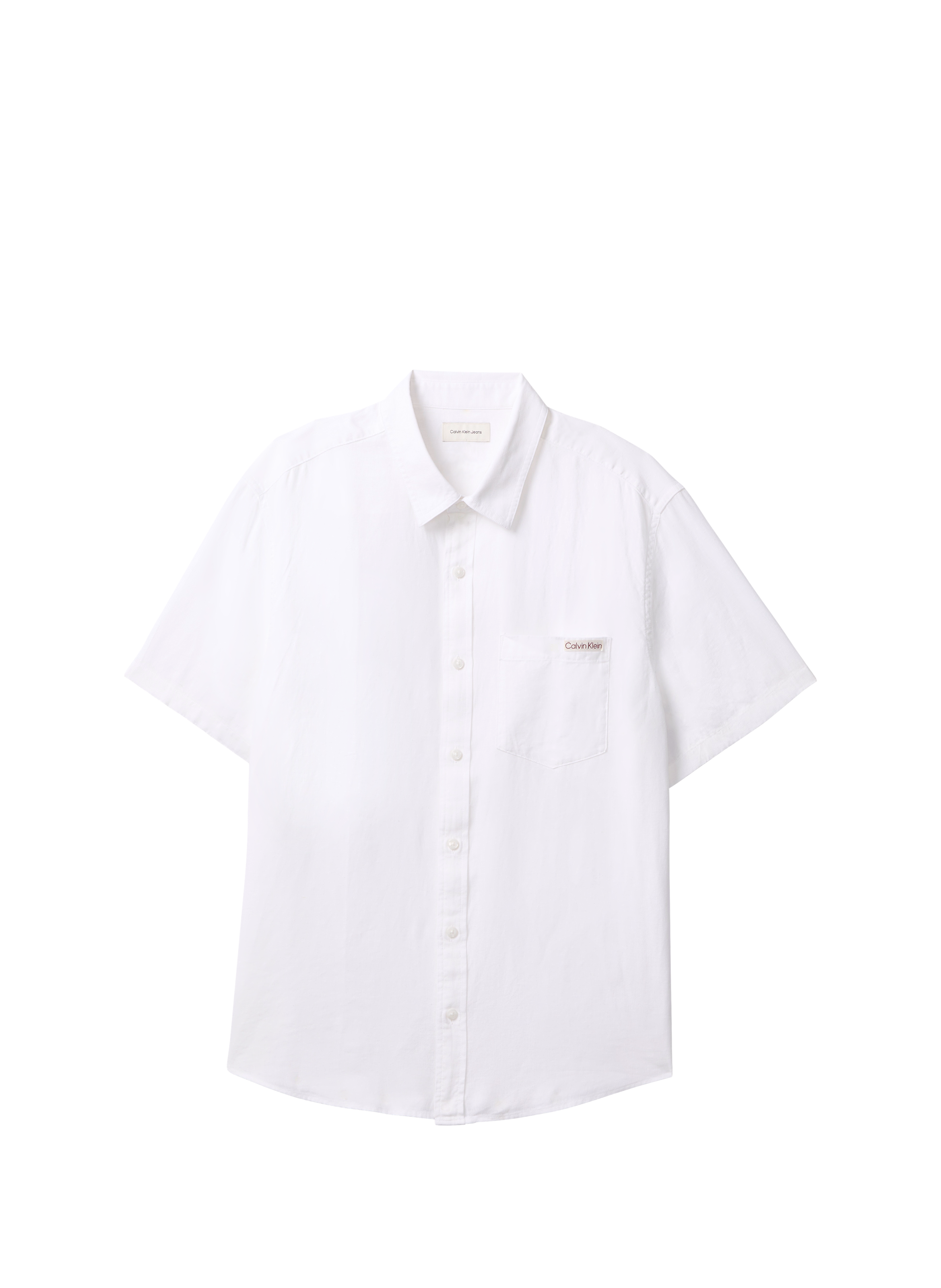 Chemise droite manches courtes en lin mélangé CALVIN KLEIN Blanc