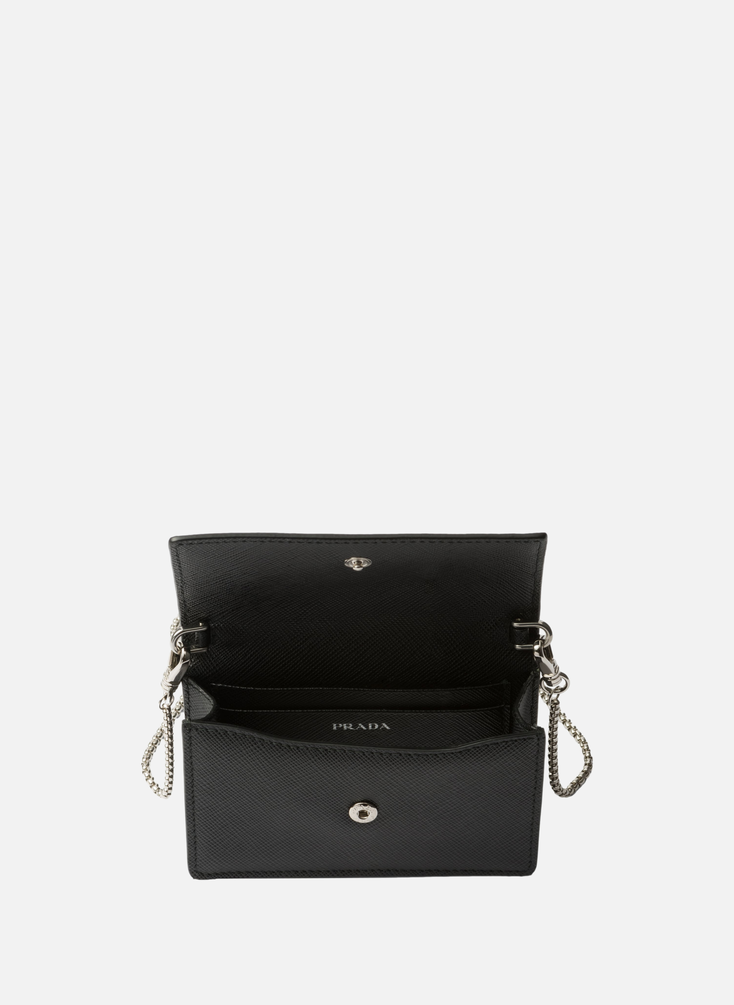 Porte-cartes à bandoulière en cuir saffiano PRADA Noir