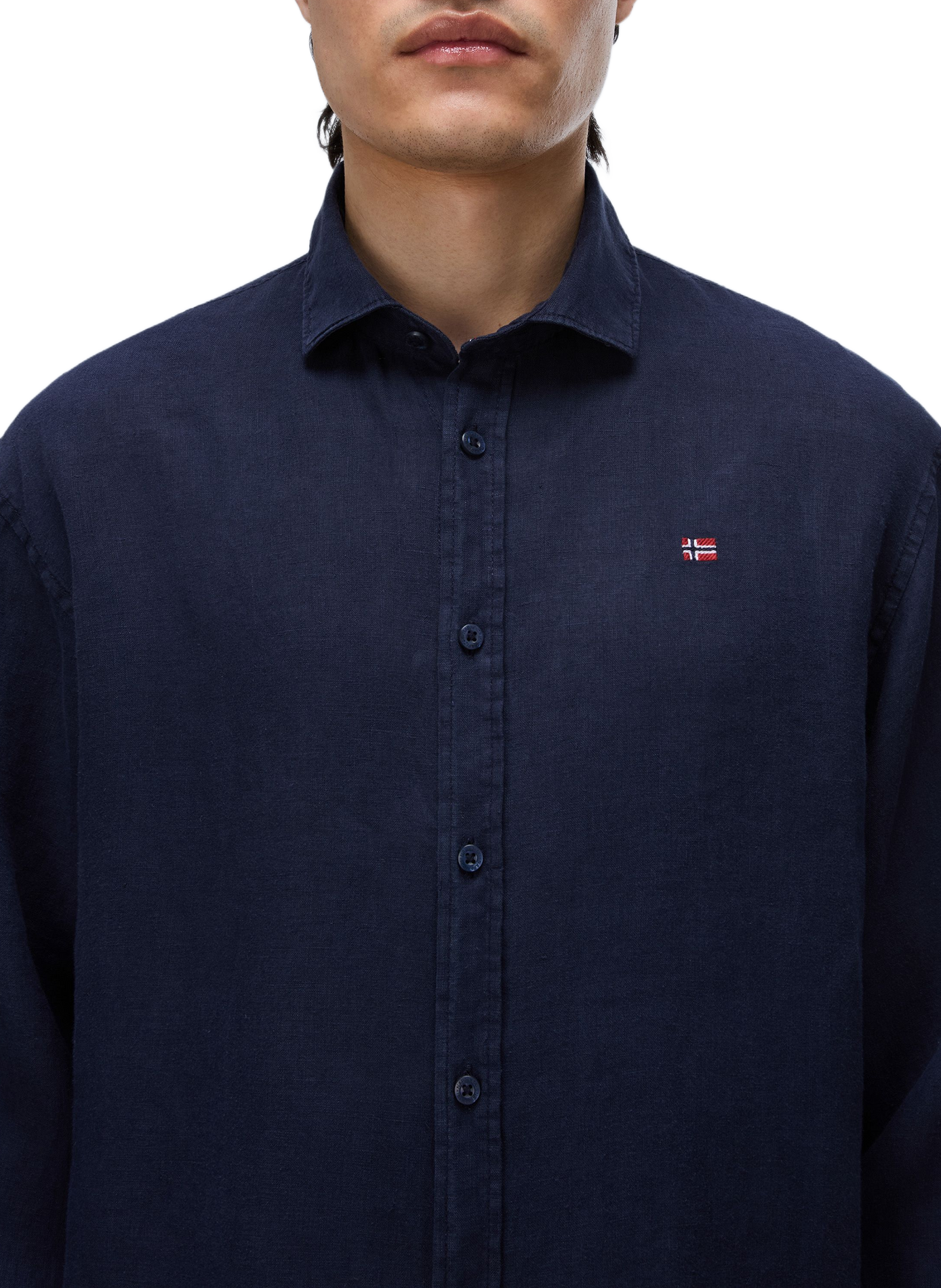 Chemise droite à manches longues en lin NAPAPIJRI Bleu