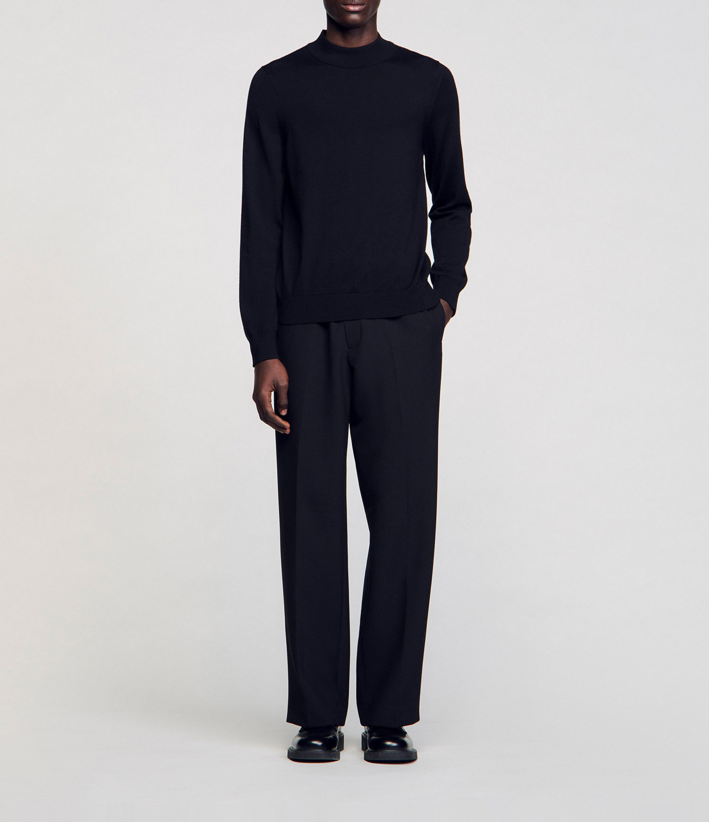 Pull col montant regular-fit en laine SANDRO Noir