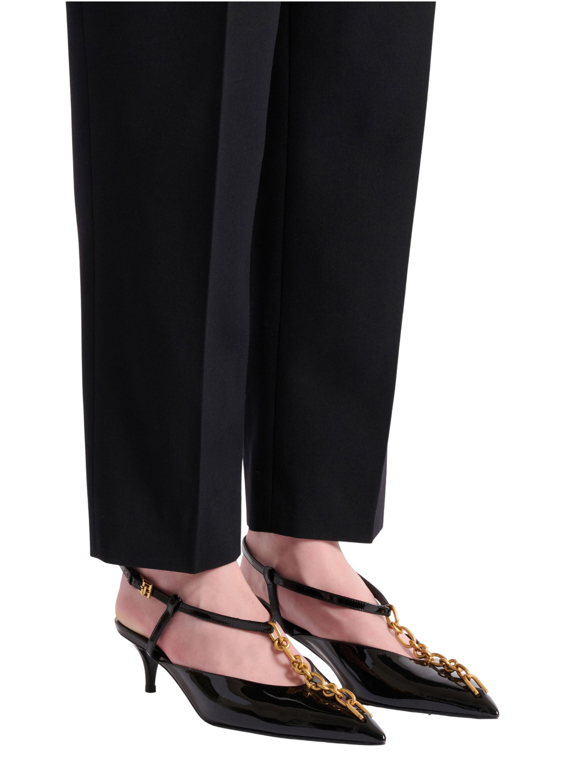Slingbacks sync à talons en cuir verni avec chaîne BALMAIN Noir