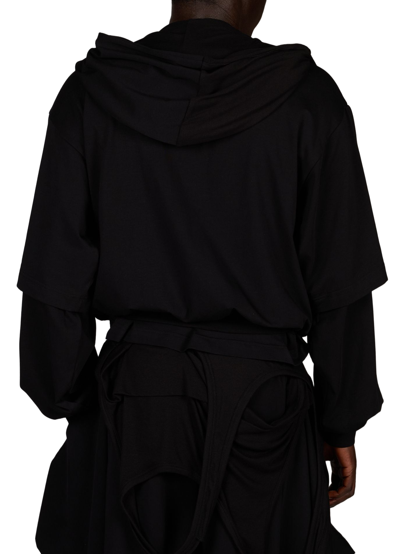 Hoodie à empiècements trompe l'oeil superposés en coton mélangé ALAINPAUL Noir