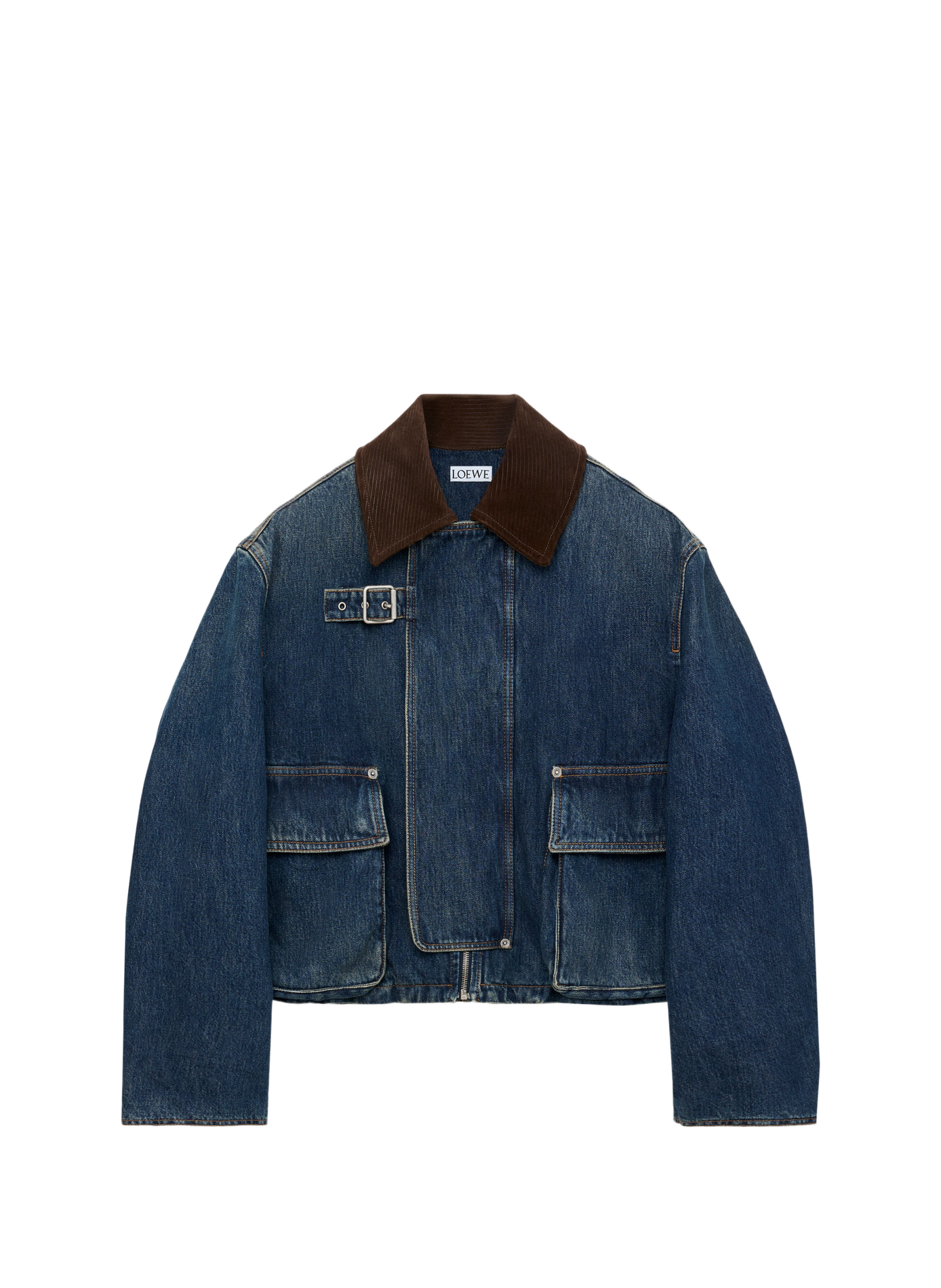Kurzer Parka mit kontrastierendem Kragen aus Baumwoll-Denim LOEWE Blau