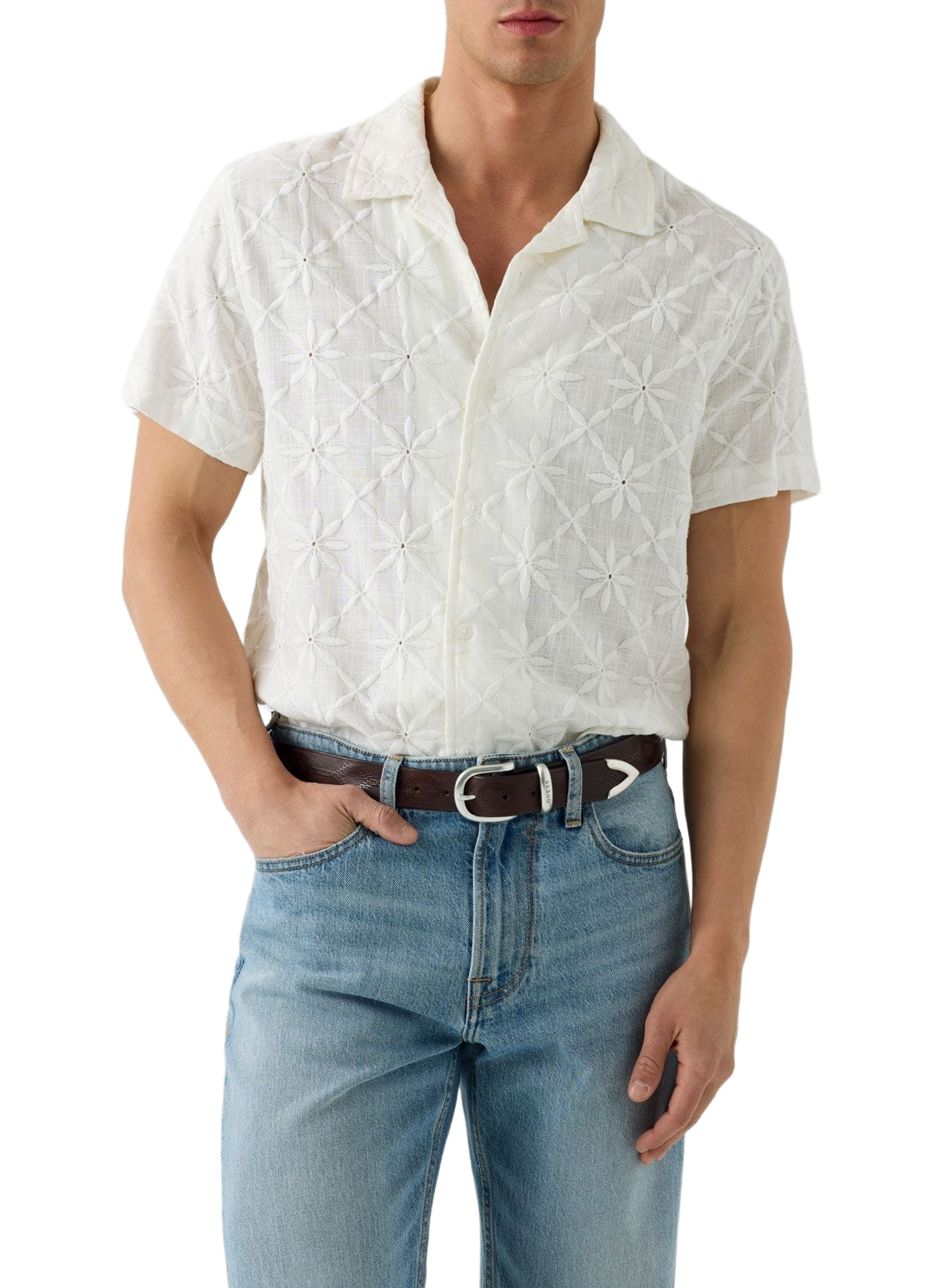 Bestickte Bluse mit kurzen Ärmeln GUESS Weiss