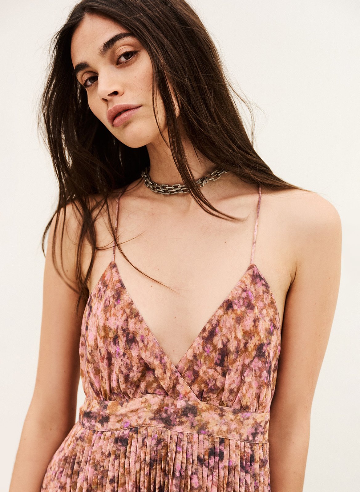 Robe longue à bretelles imprimée agnes BA&SH Rose