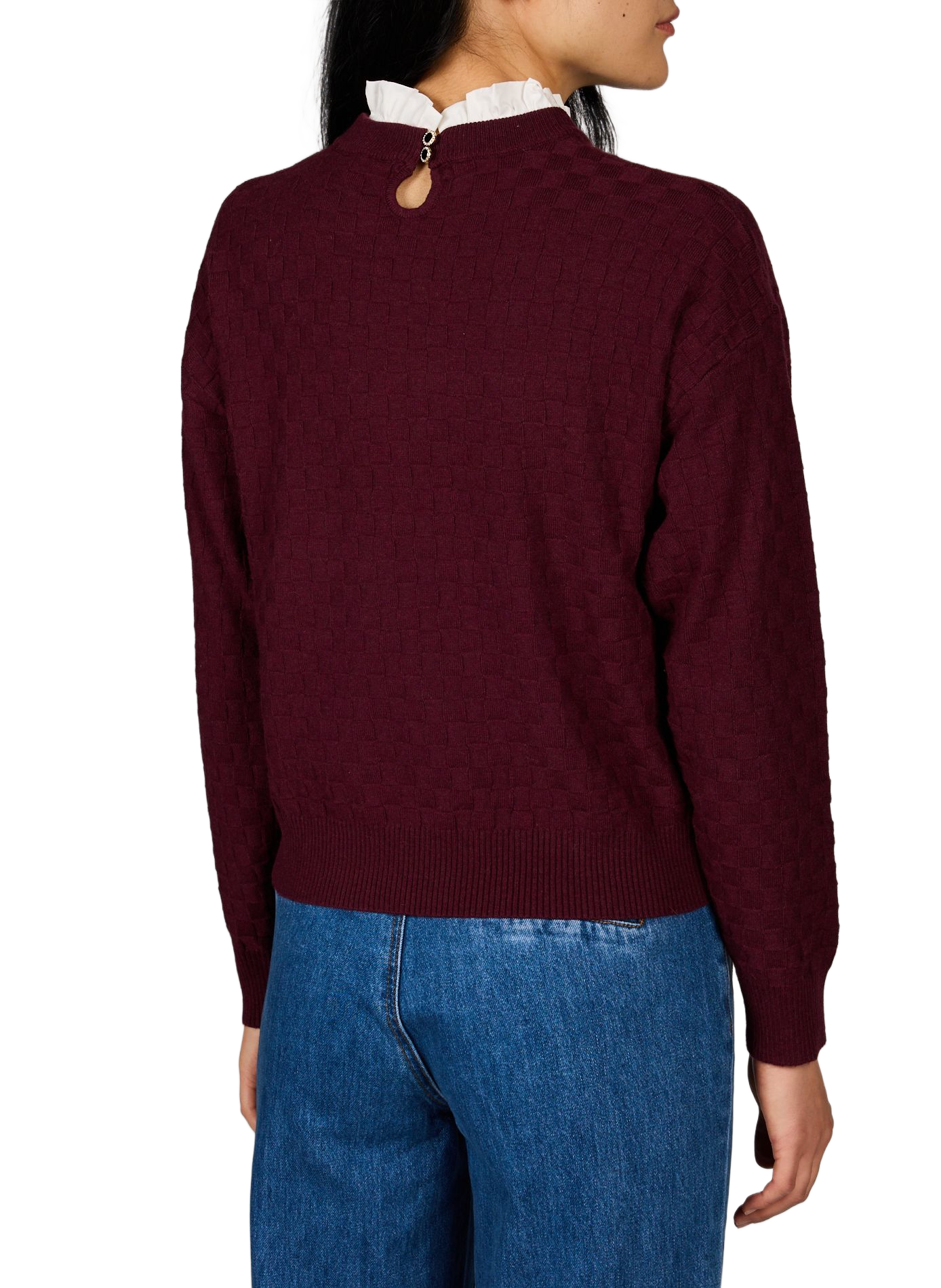Rundhalsausschnitt-Pullover mit Volants SUNCOO Violett