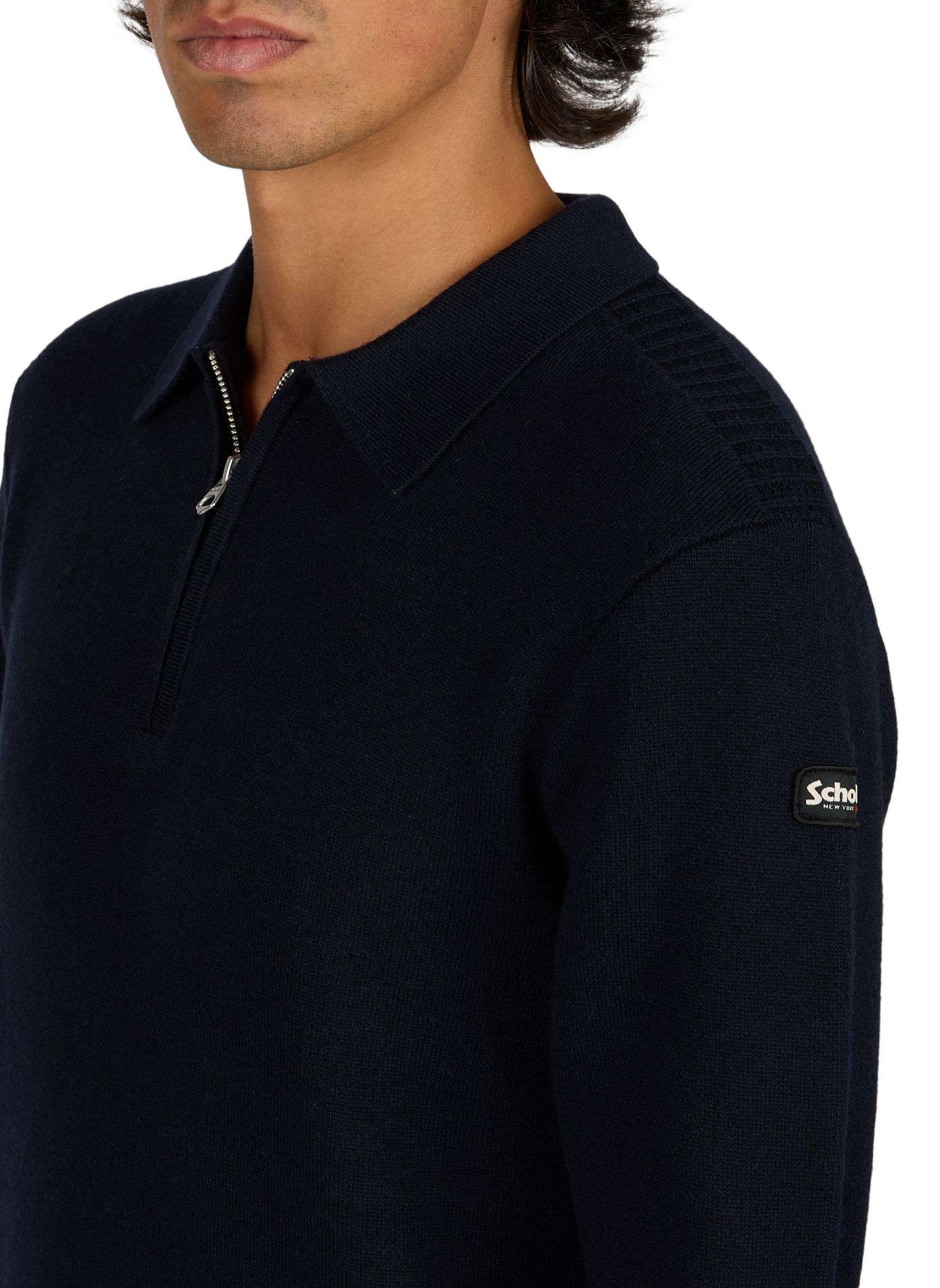 Pull polo en maille fine SCHOTT Bleu