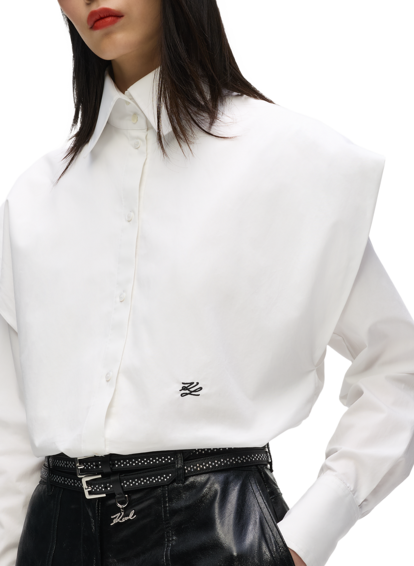 Straight shirt with a classic collar and defined shoulders in organic cotton KARL LAGERFELD White