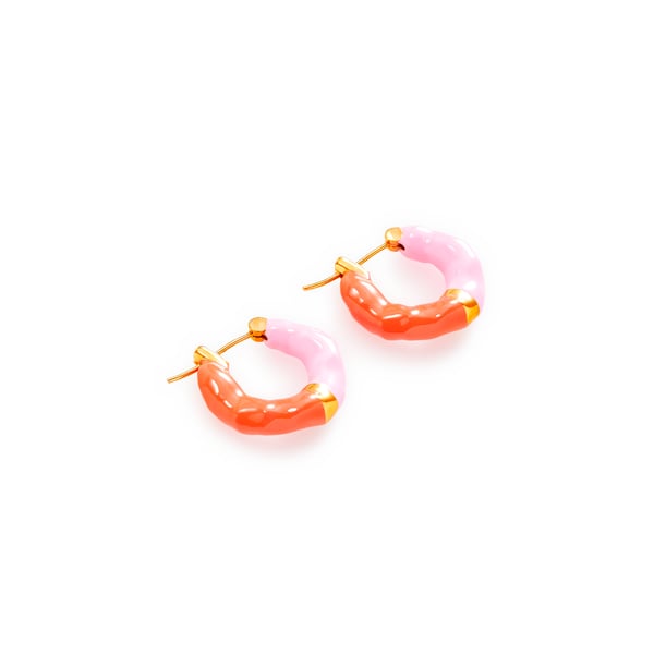 Créoles bicolores medium Wave en laiton plaqué or