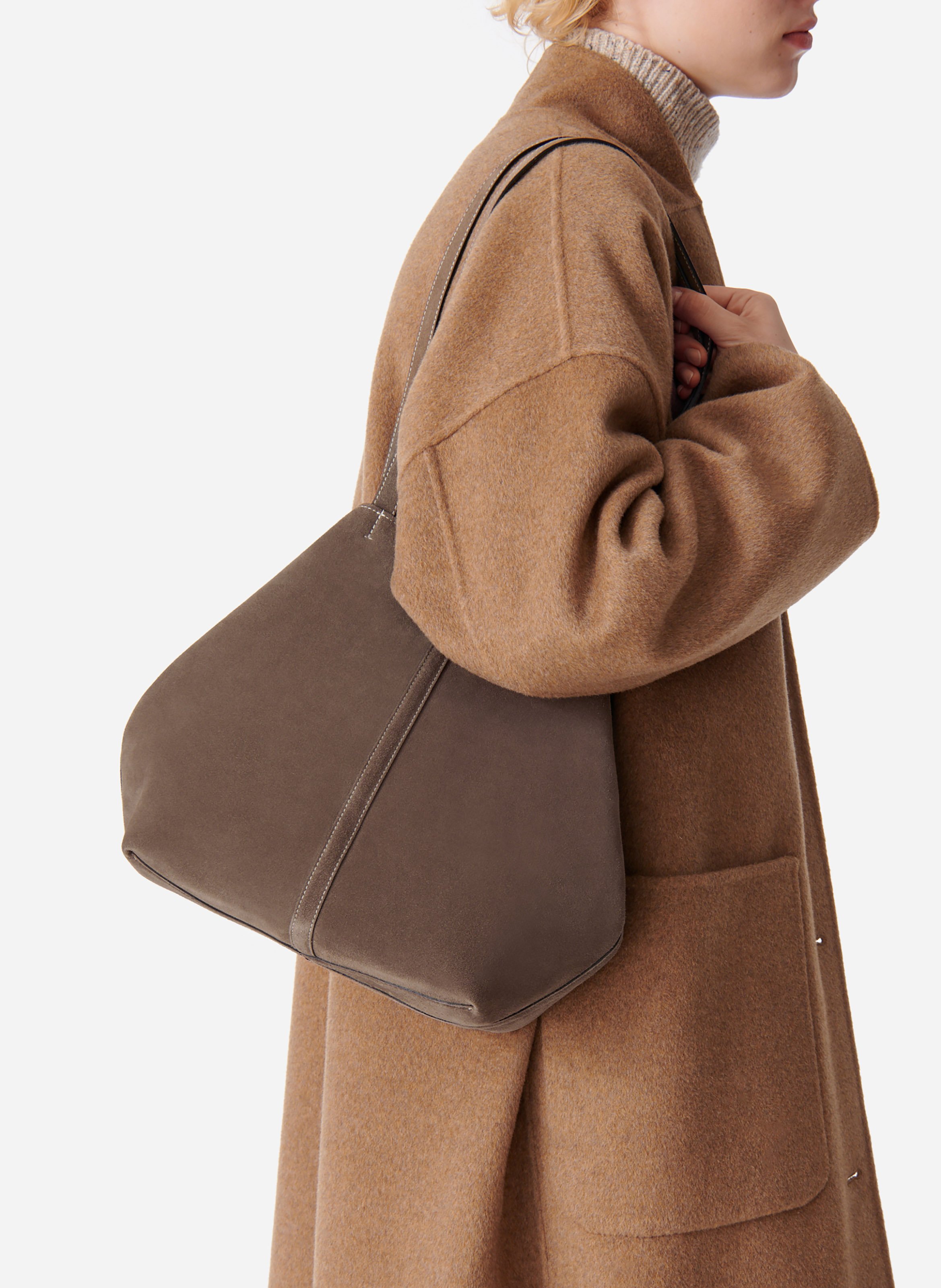 Petit cabas daily en cuir velours VANESSA BRUNO Beige