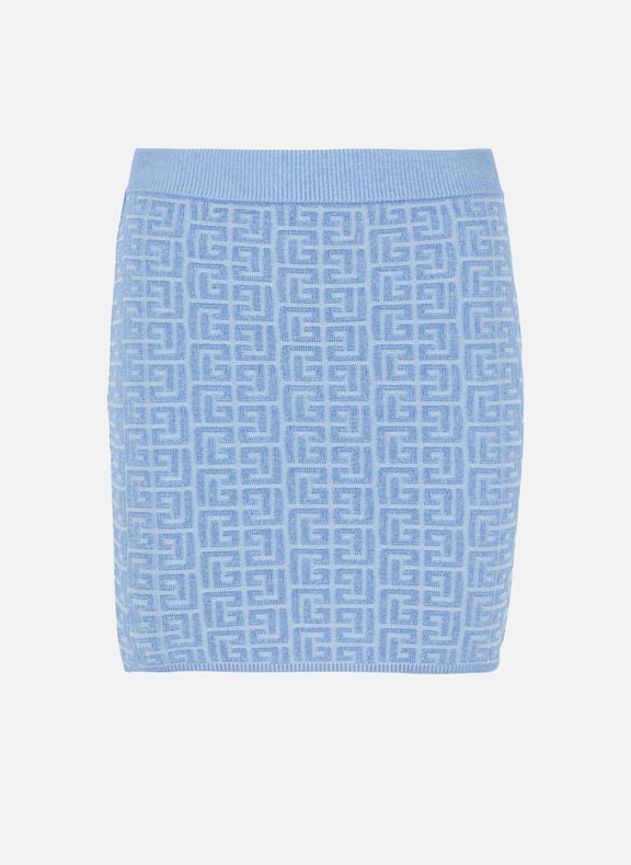 Jupe courte en maille à monogramme pb labyrinthe Bleu by BALMAIN BALMAIN Jupe courte en maille à monogramme pb labyrinthe Bleu