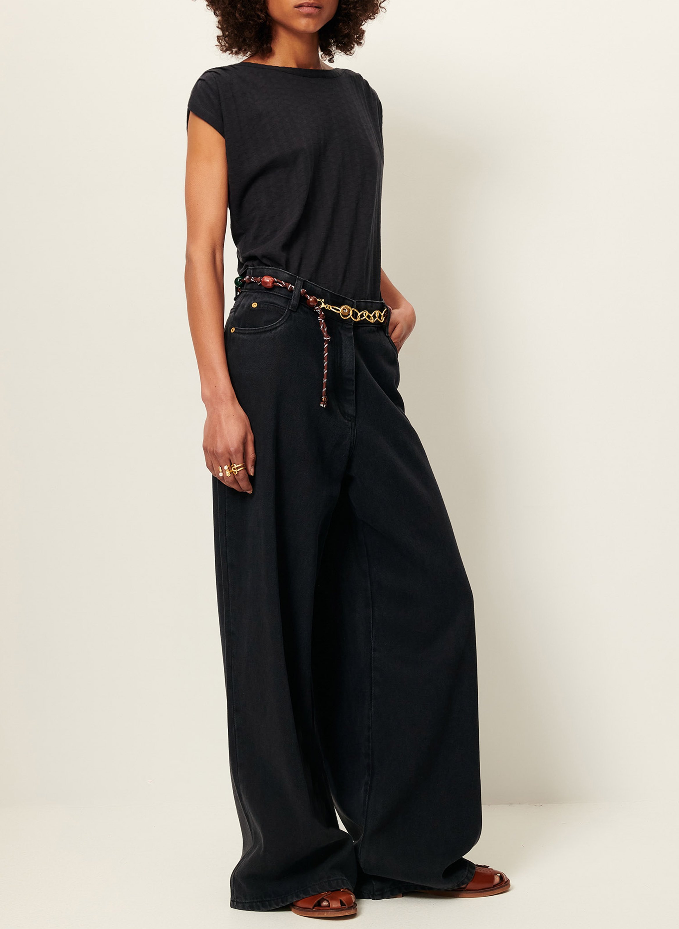 Tee-shirt ample à col rond sixtojacquard SESSUN Noir