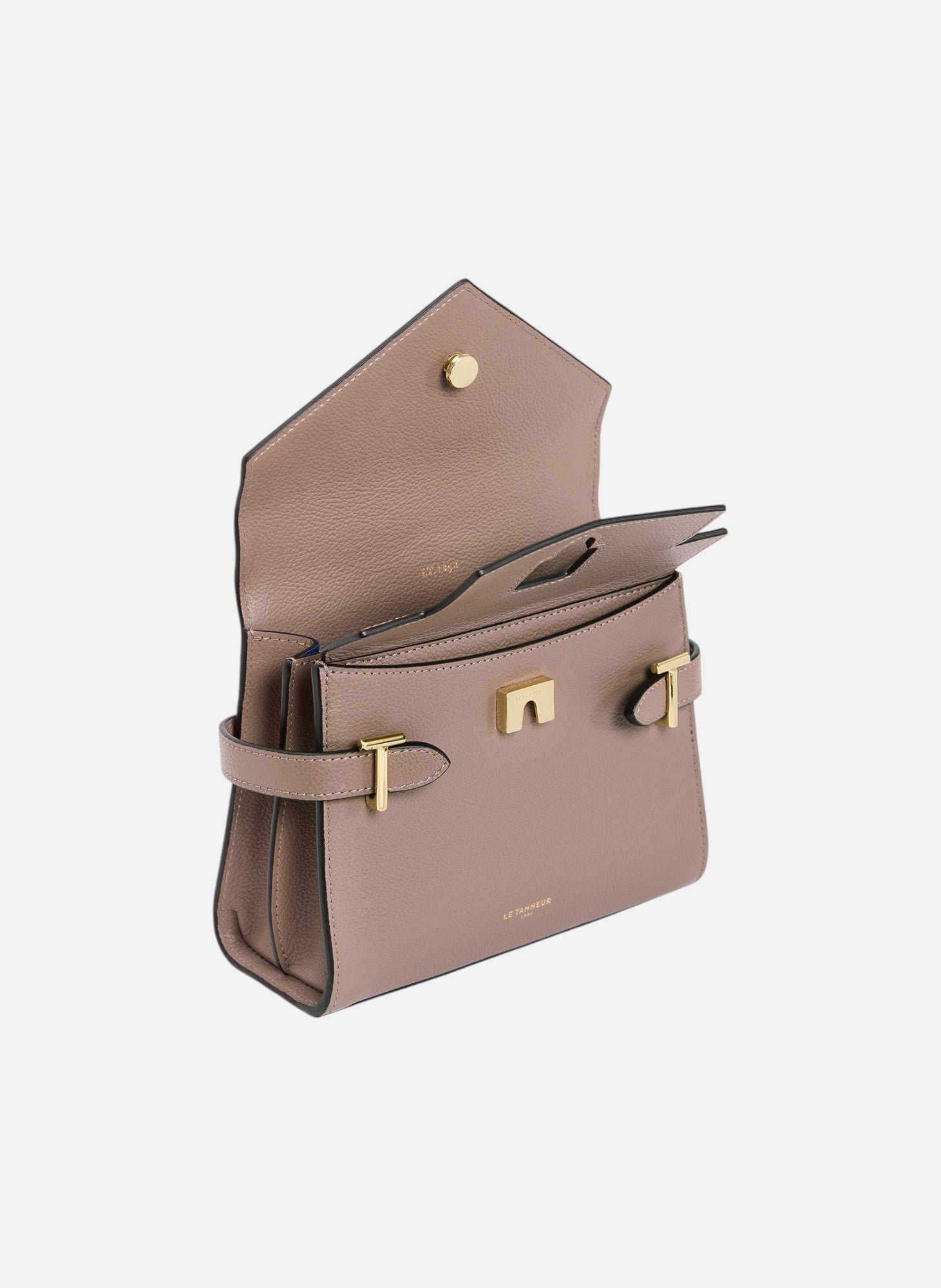 Petit sac à main double rabat emilie en cuir grainé LE TANNEUR Gris