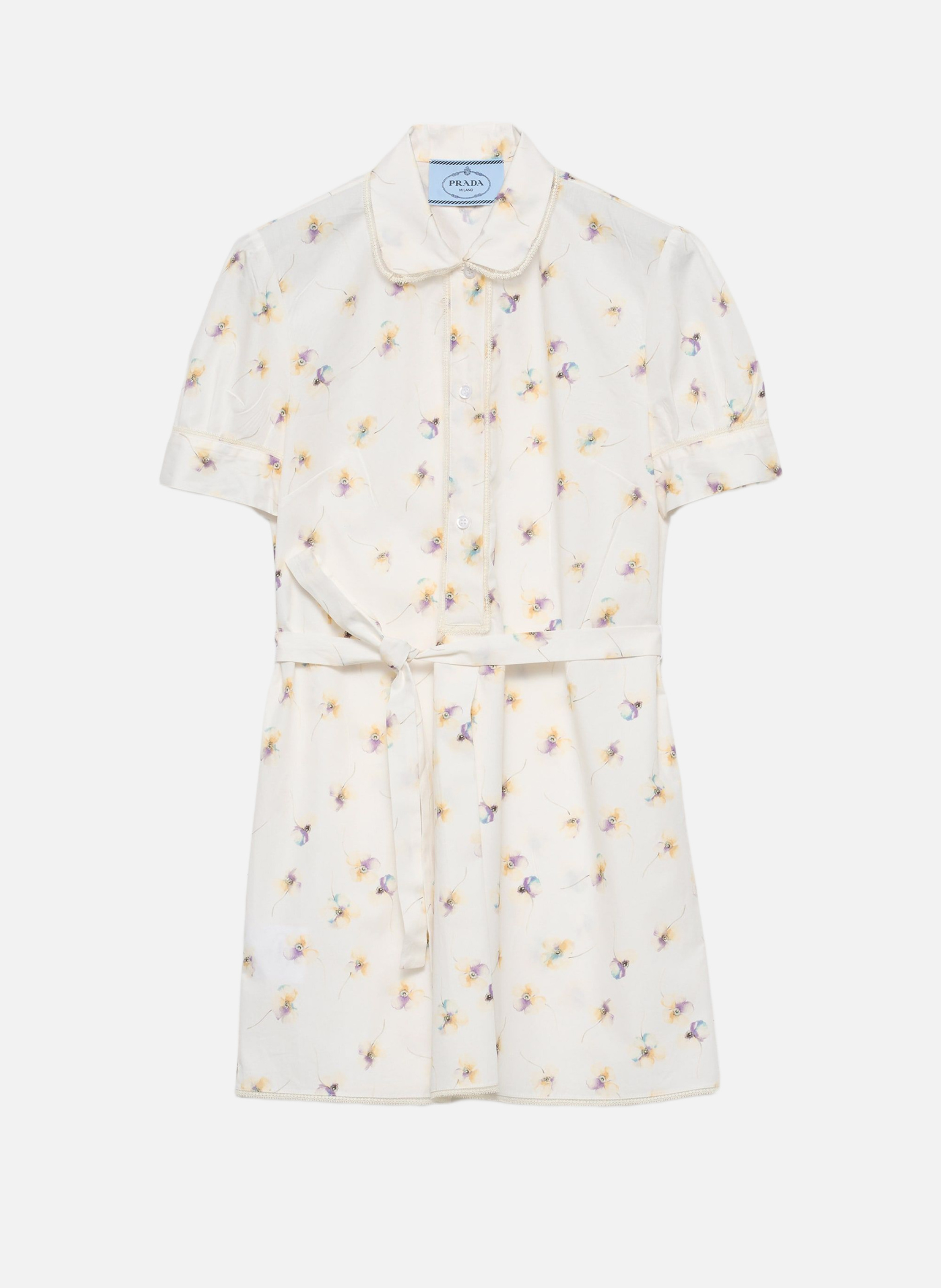 Mini-robe en popeline à imprimé floral PRADA Jaune