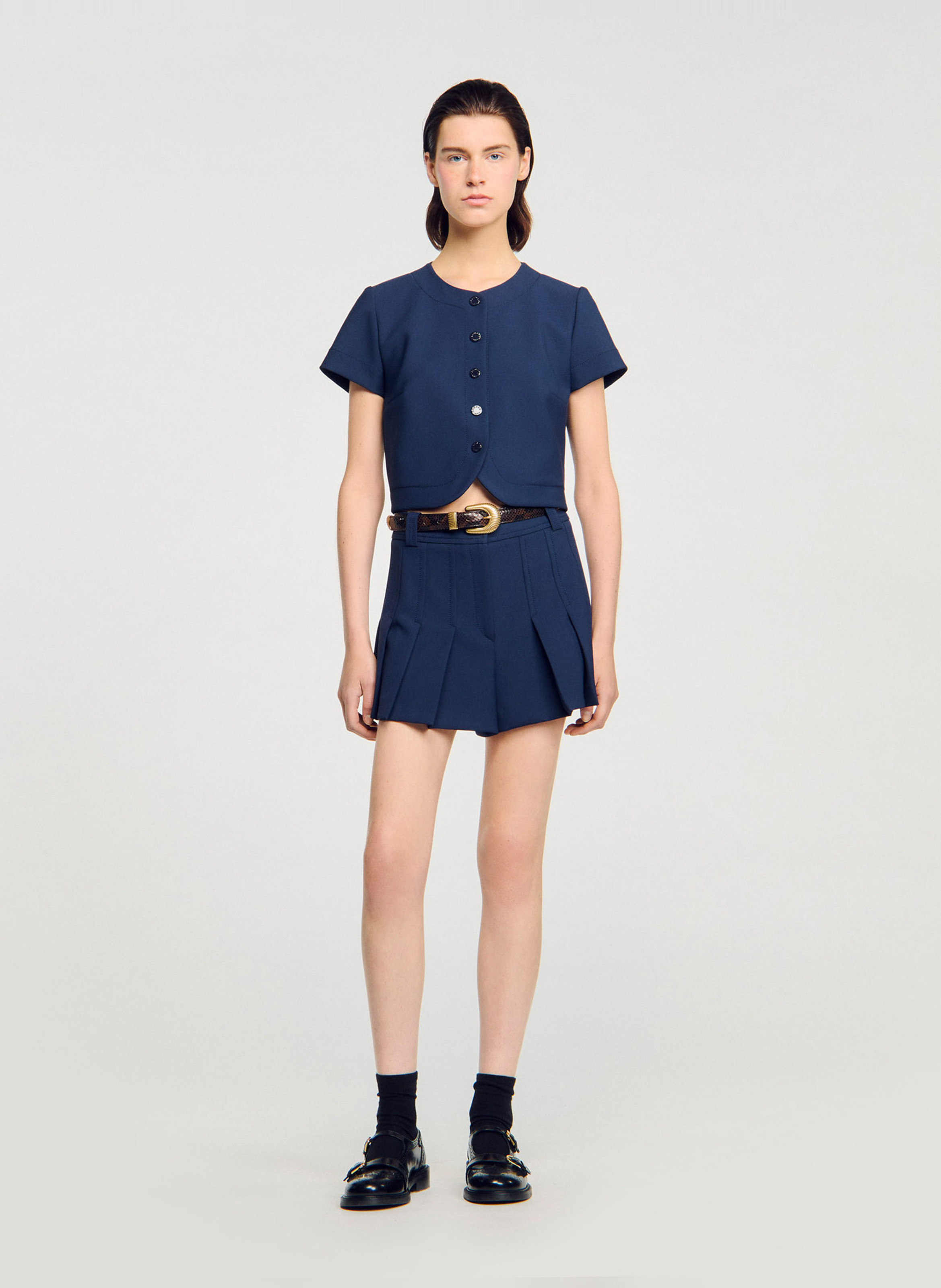 Top droit col rond Bleu