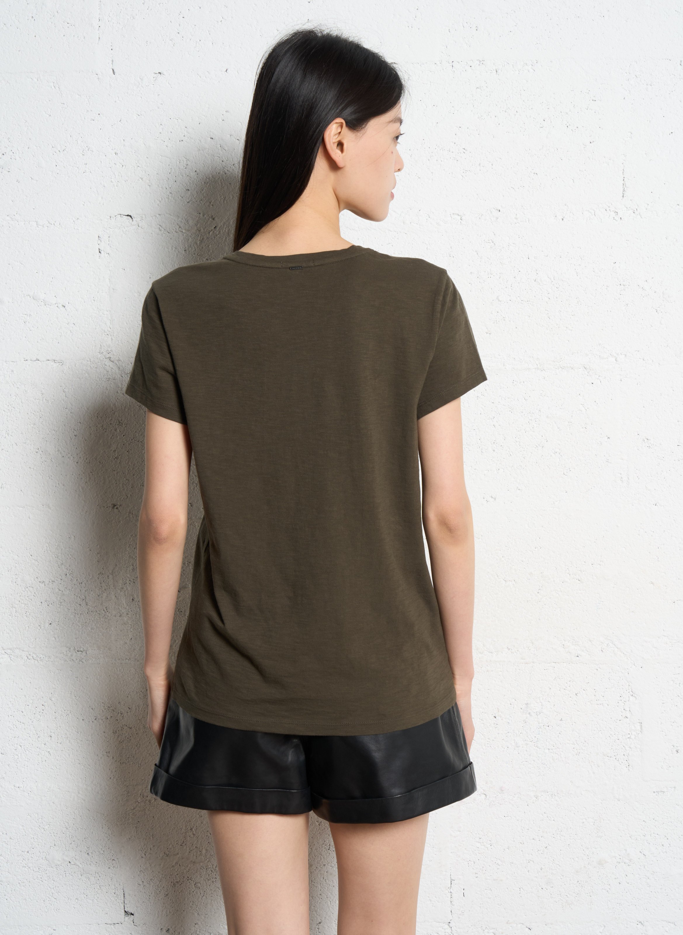 Tee-shirt col v en coton IKKS Kaki