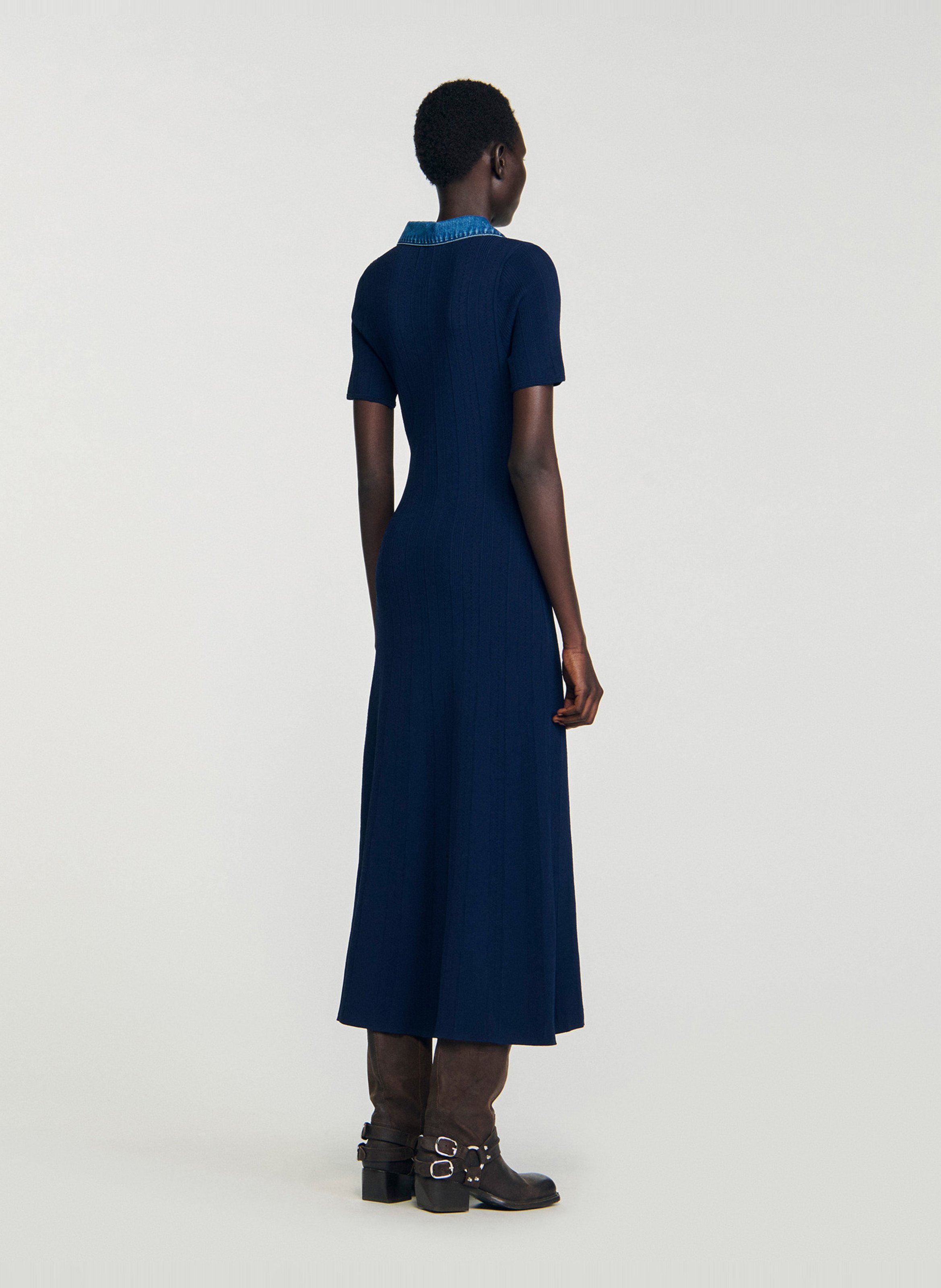 Robe longue ajustée col classique SANDRO Bleu