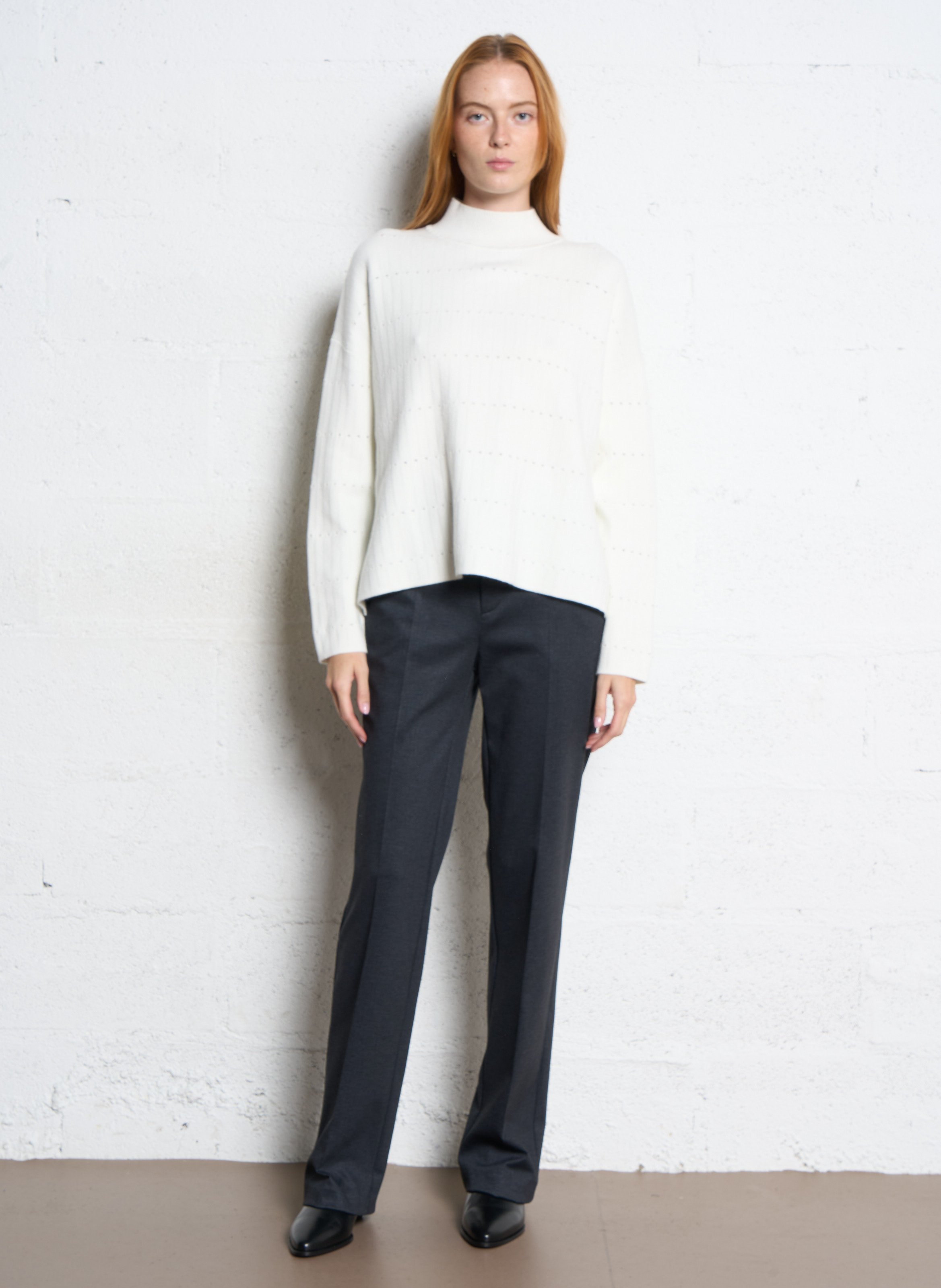 Pull ample col montant en coton mélangé IKKS Blanc