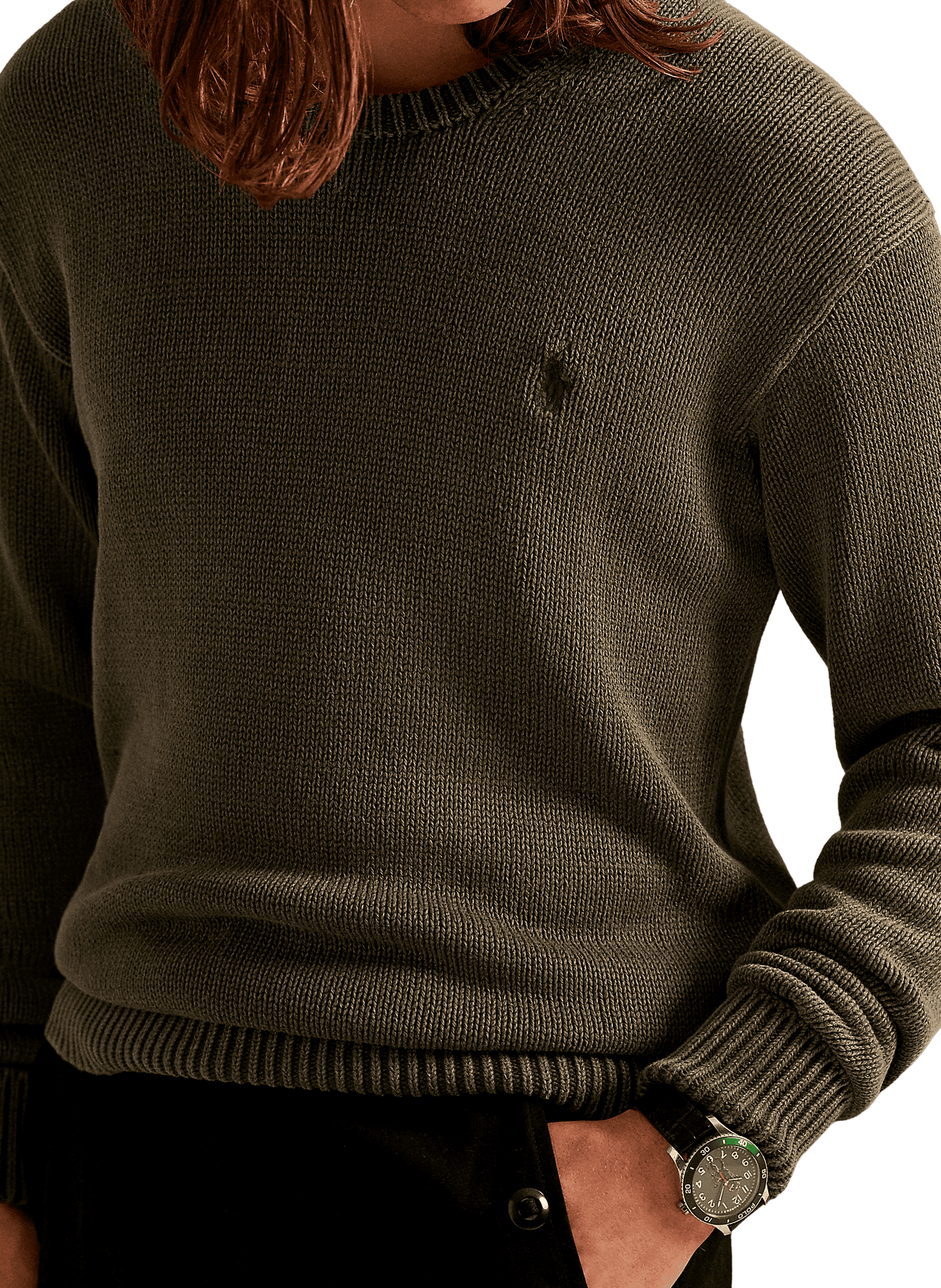 Pull col rond en coton POLO RALPH LAUREN Vert