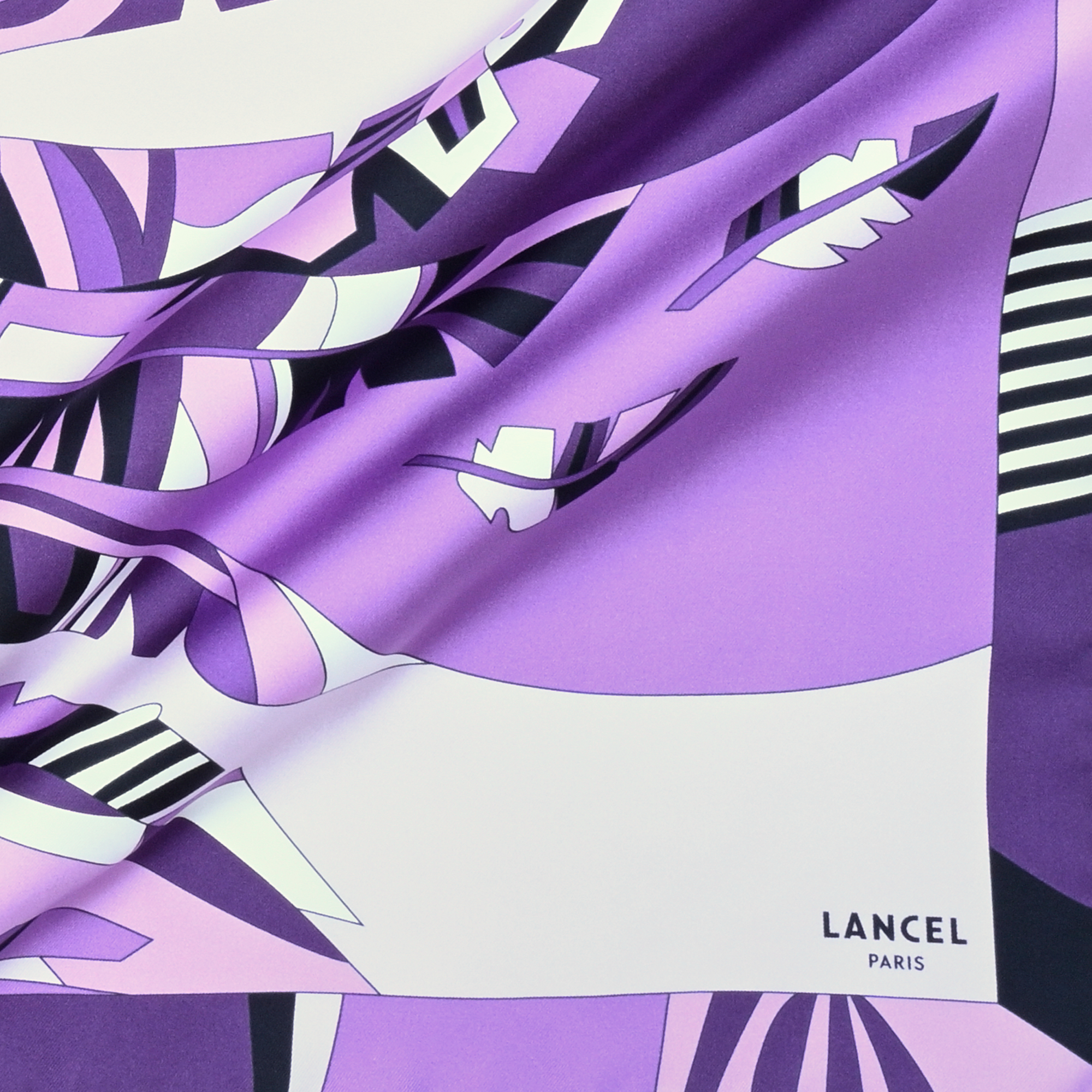Carré de soie 90 cm motif arabesque en soie LANCEL Violet