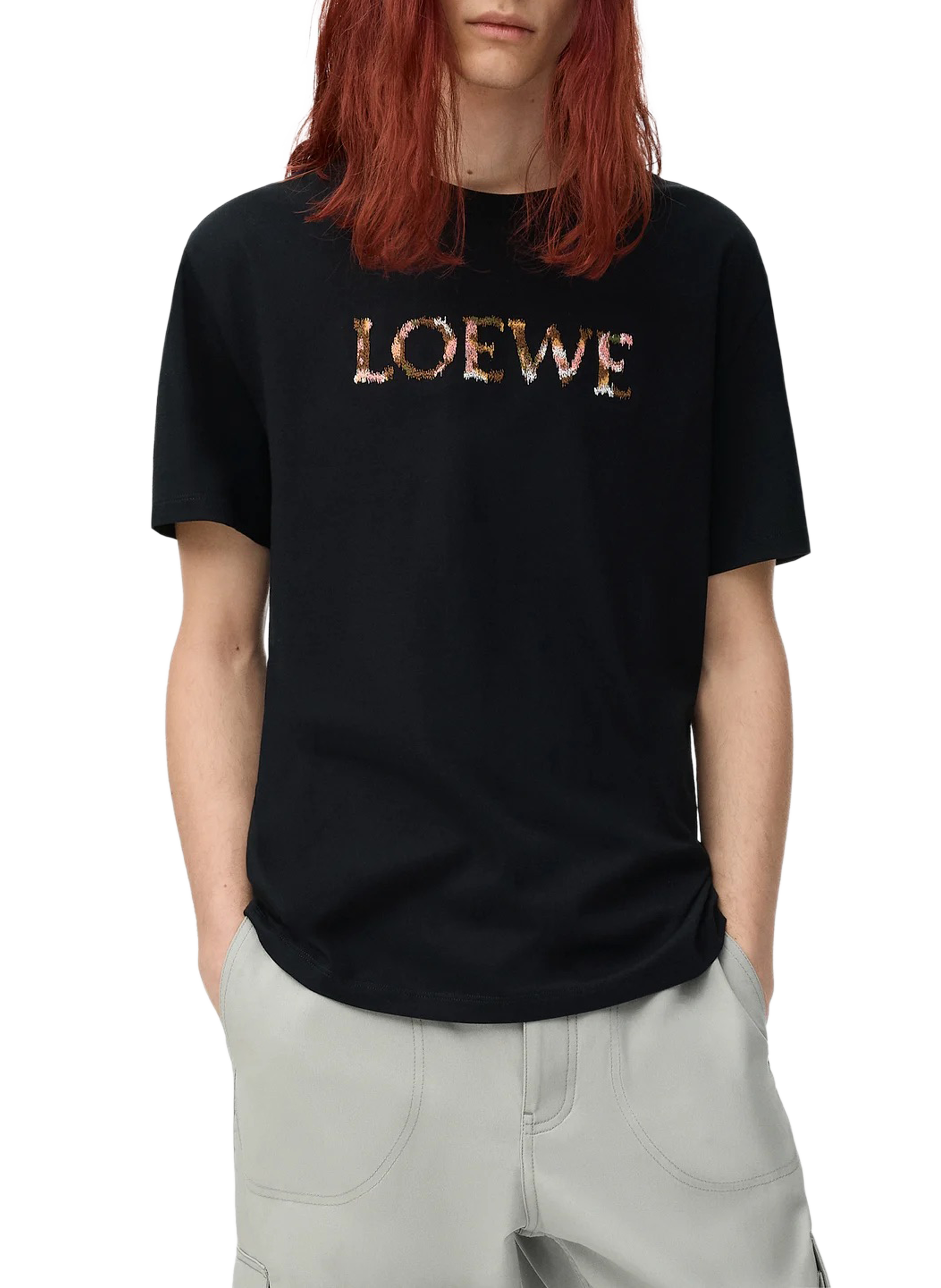 LOEWE Straight embroidered t-shirt in blended cotton Black