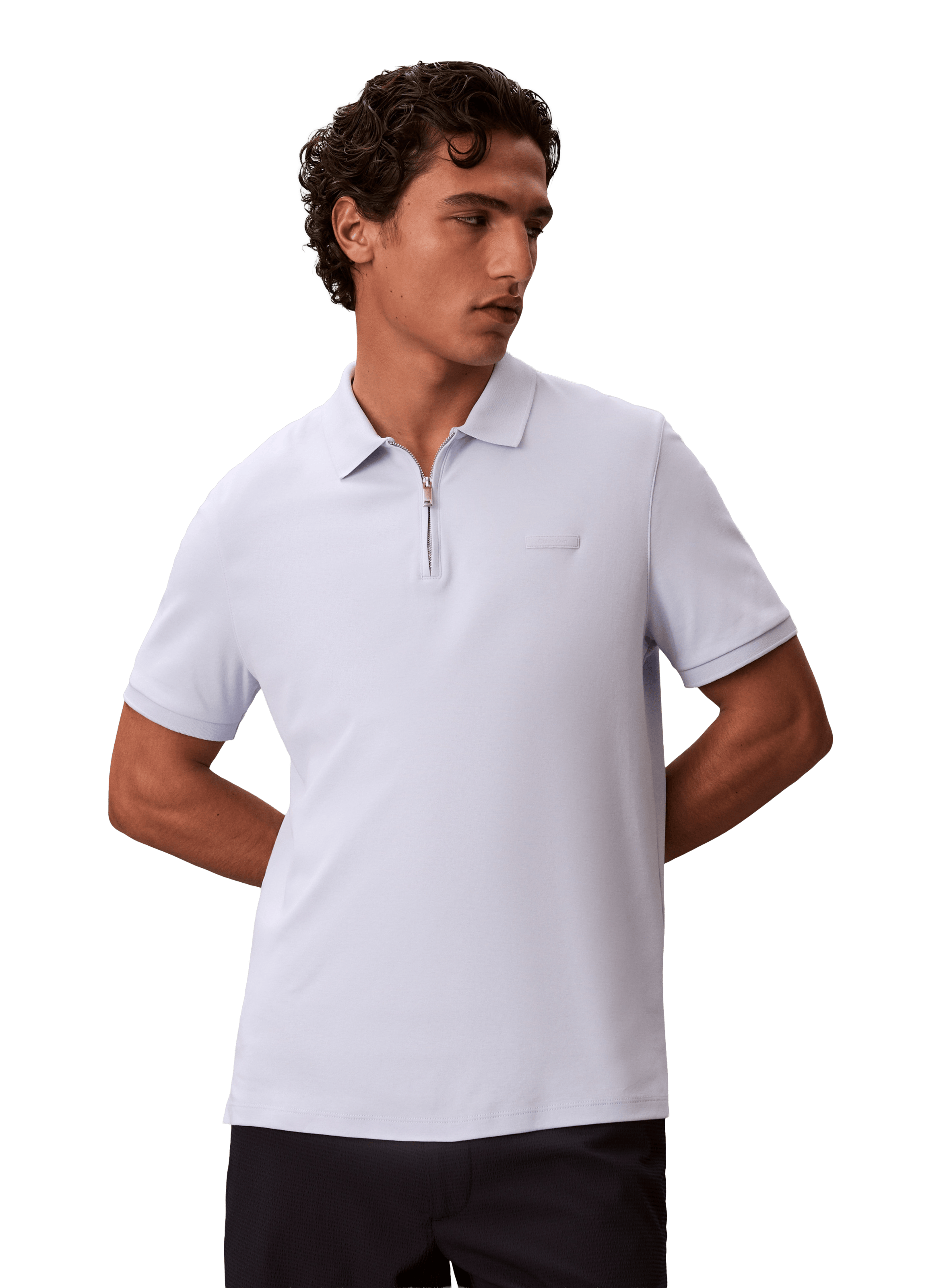 Polo droit à col zippé en coton CALVIN KLEIN Bleu