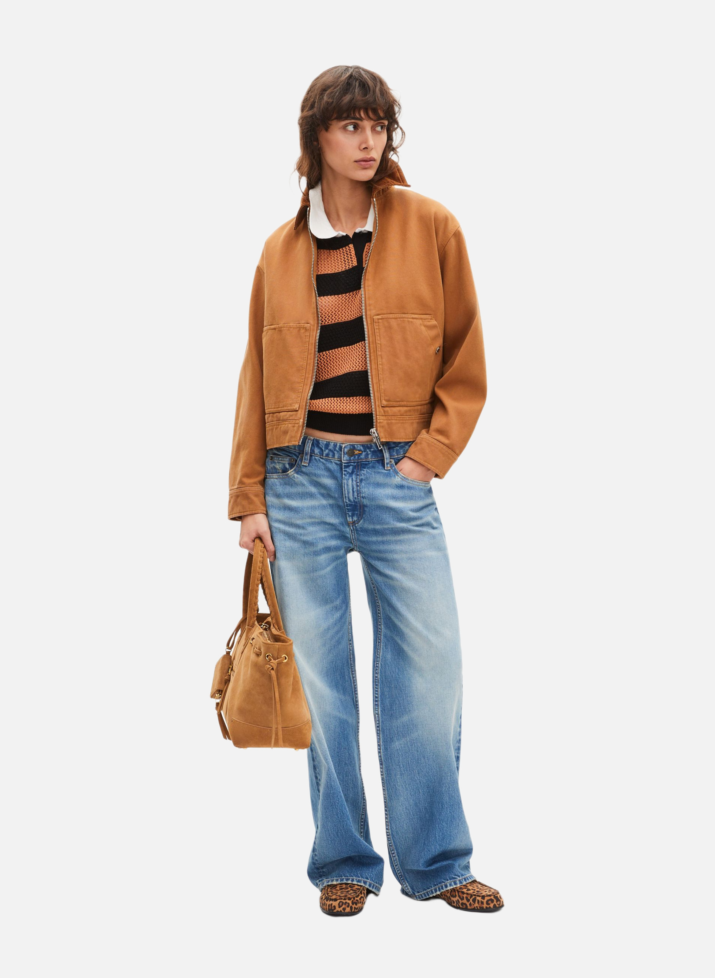 Blouson brodé dos en coton THE KOOPLES Marron