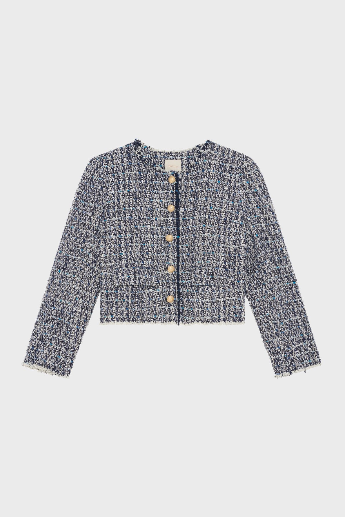 Veste sans col en tweed et lurex - mariline PABLO Bleu